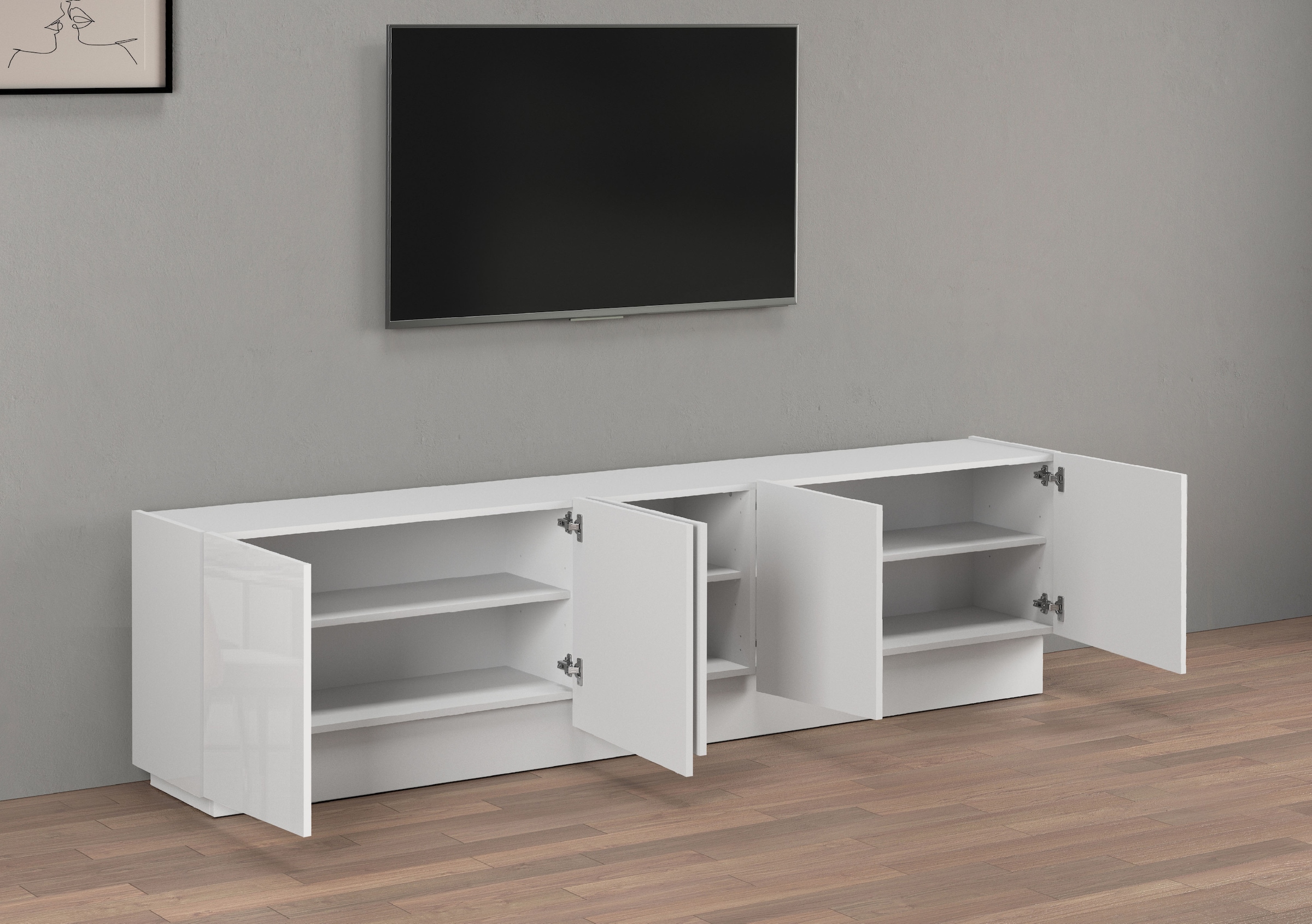 INOSIGN Lowboard »VELA, Höhe 60 cm, Breite 225 cm,Design mit schrägen Türen« 1 Stk. tlg. Made in Italy, Maße-B/T/H: 225x35x60, Lowboard, TV-Board, TV-Kommode