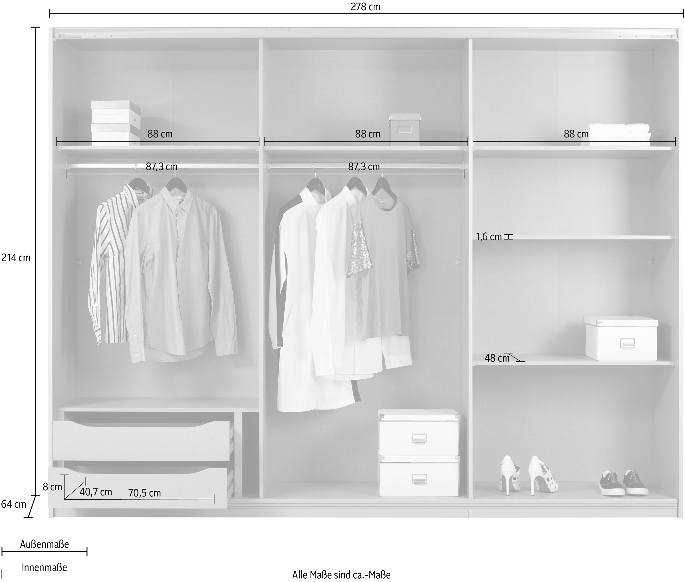 rauch Schwebetürenschrank »Kleiderschrank Schrank Garderobe Schlafzimmerschrank TUBONA«, mit umfangreicher Innenausstattung und Passepartout MADE IN GERMANY