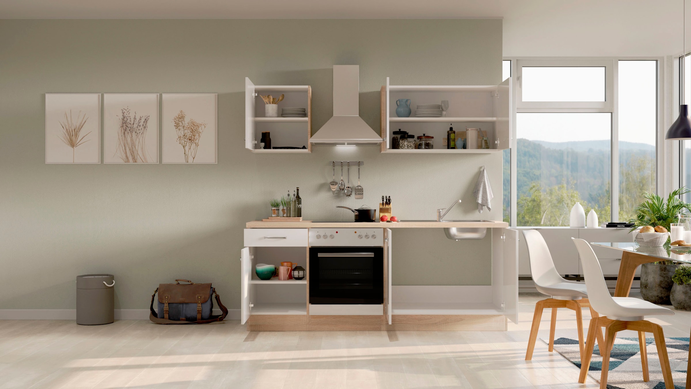 Flex-Well Küchenzeile »Florenz« wahlw. mit E-Geräten, Breite 210 cm, viele Farbvarianten erhältlich