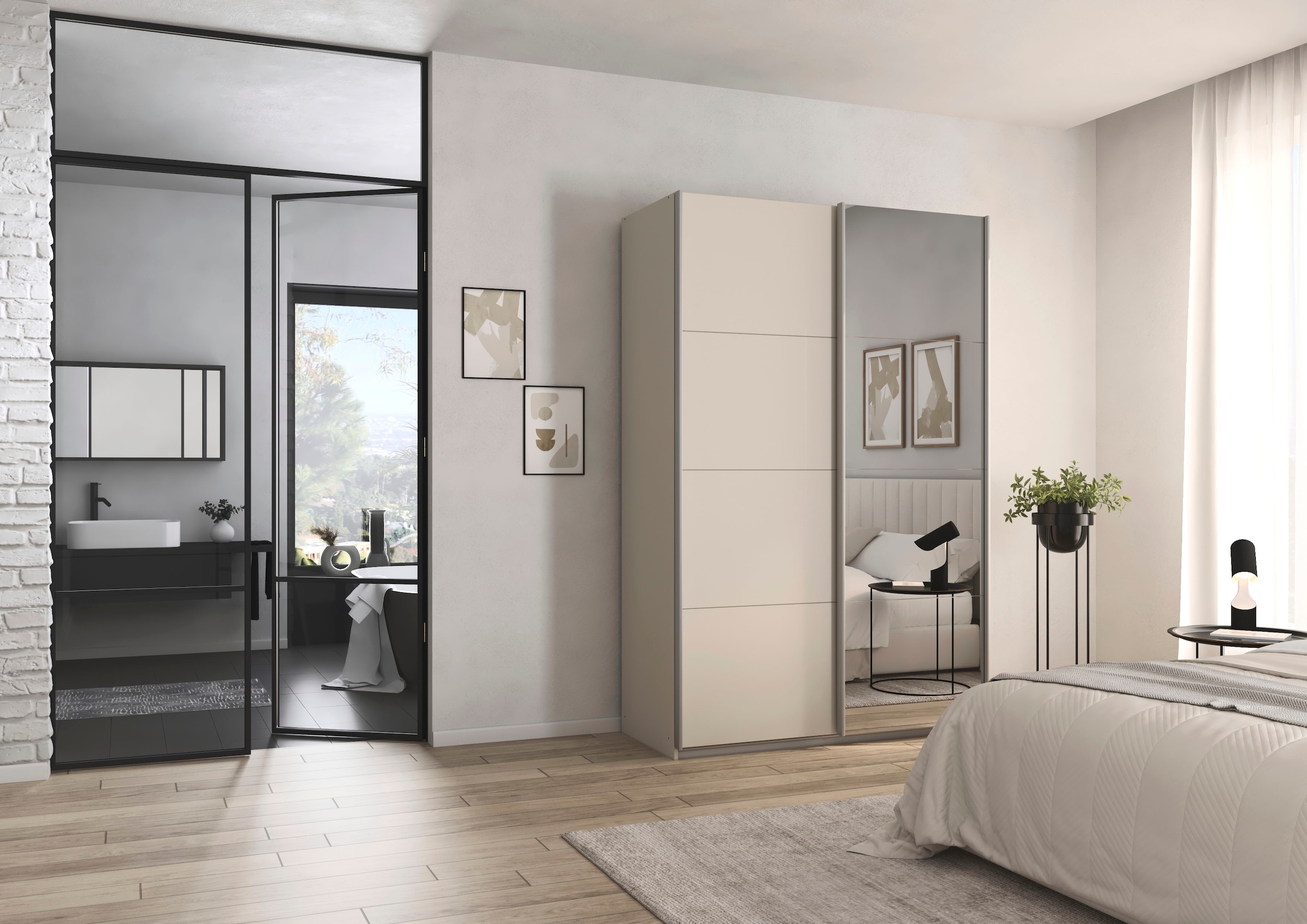 rauch Schwebetürenschrank »Kleiderschrank Schrank Garderobe Schlafzimmerschrank CORTONA« erhältlich in Breite: 136/181/203/226/271/315/360 cm, Höhe: 210/229 cm,  in 3 Ausstattungen BASIC/CLASSIC/PREMIUM (SOFT-CLOSE) MADE IN GERMANY