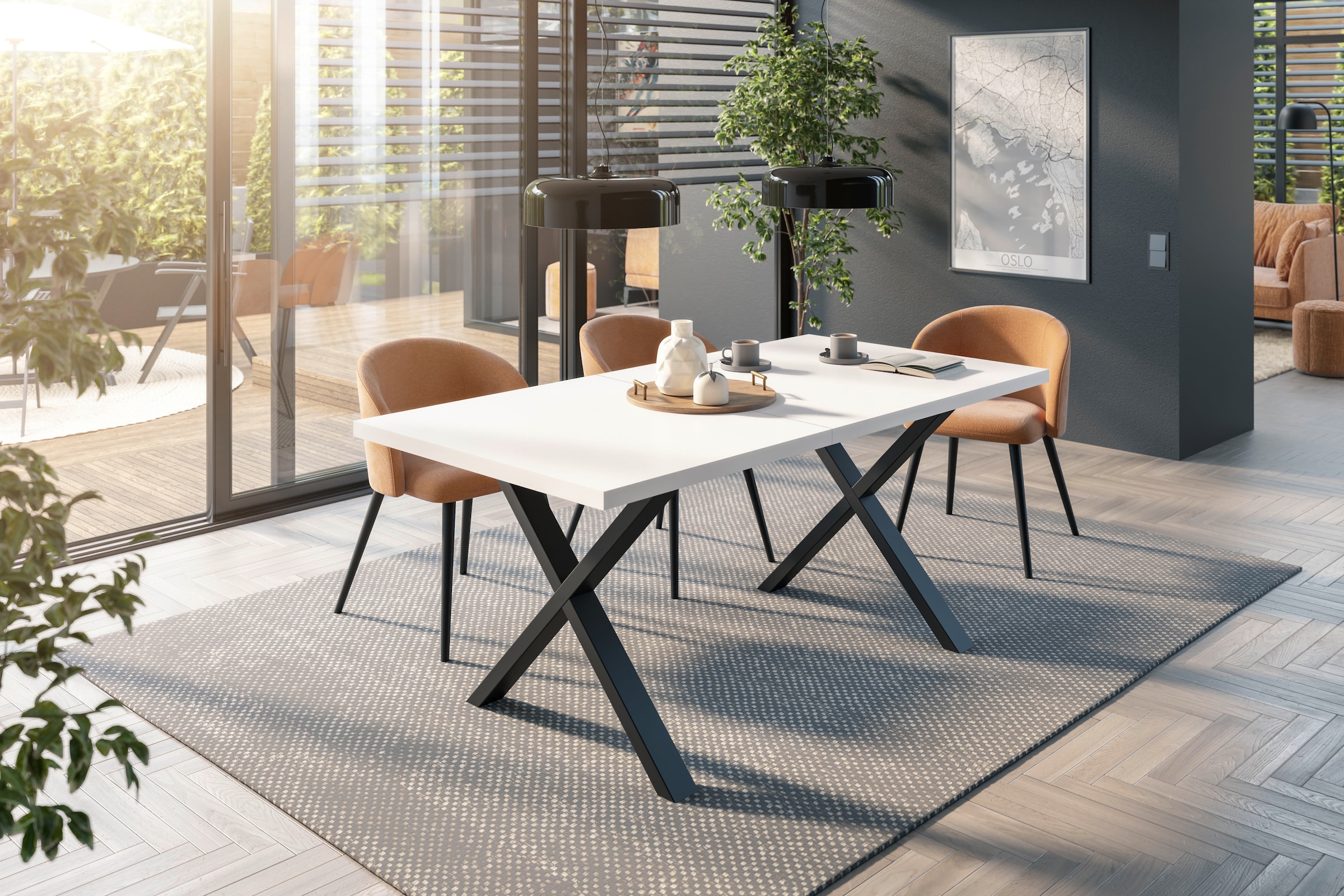Mäusbacher Esstisch Metallgestell in X-Form, ausziehbar