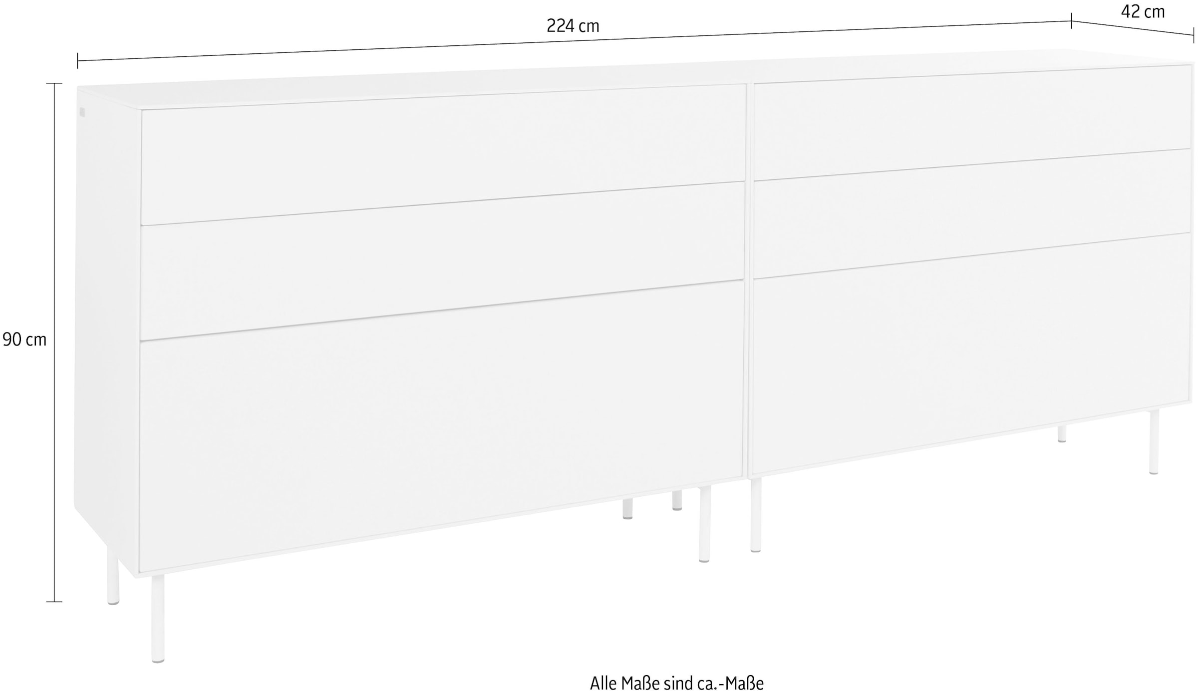 LeGer Home by Lena Gercke Sideboard »Essentials«, (2 St.), Breite: 224cm, MDF lackiert, Push-to-open-Funktion