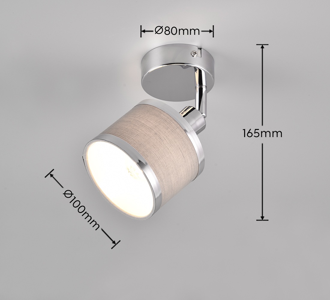 TRIO Leuchten Deckenstrahler »AROSA, Spot, Metall chrom Stoff grau, exkl. E14 max 28W« E14 1 Stk. warmweiß - kaltweiß Deckenspot, Stange mit drehbaren kippbaren schwenkbaren Spots Ø10cm
