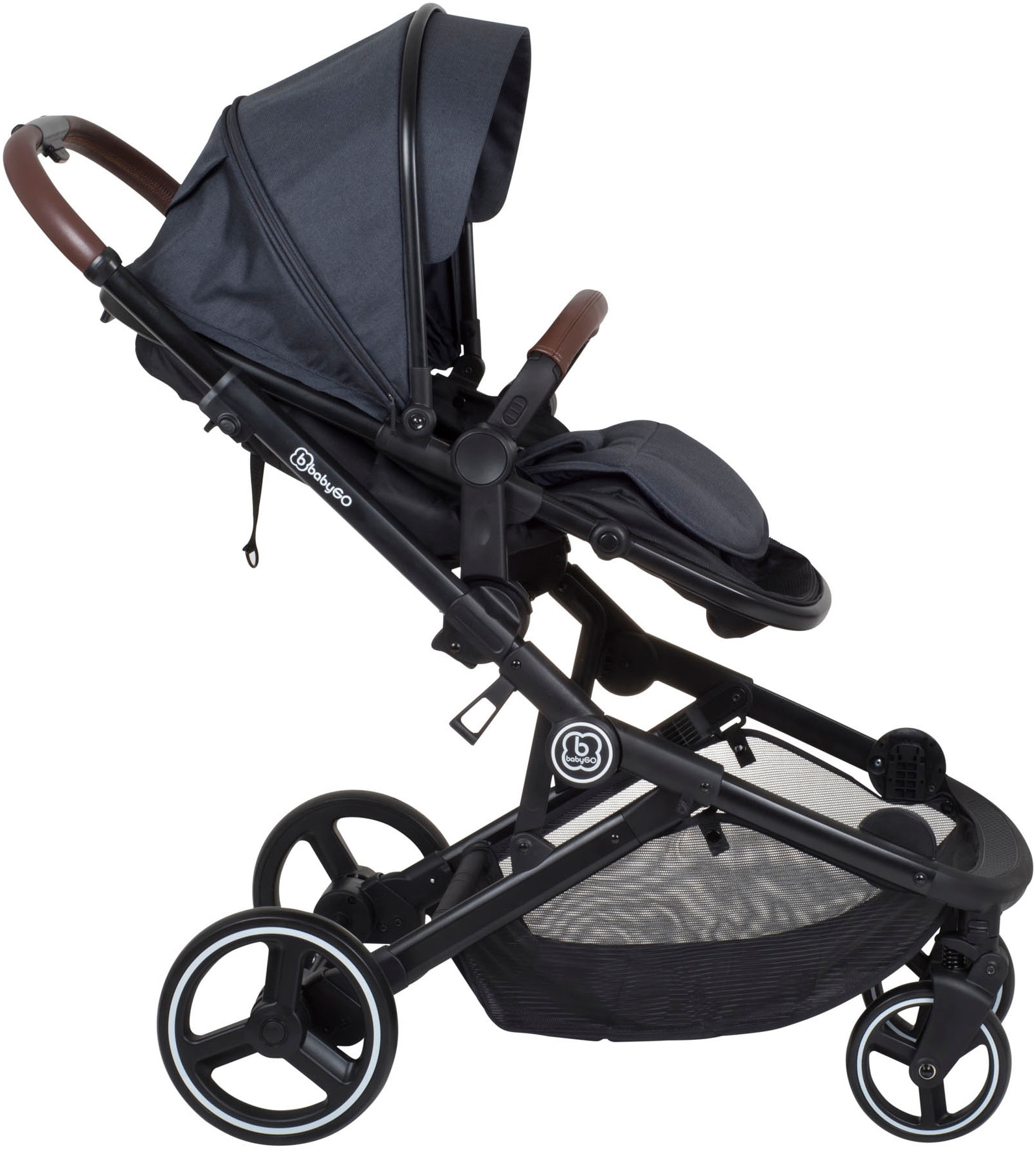 BabyGo Zwillings-Kombikinderwagen »Twinner Set, Grey melange«, 30 kg, inkl. 2 Regenhauben, Wickeltasche