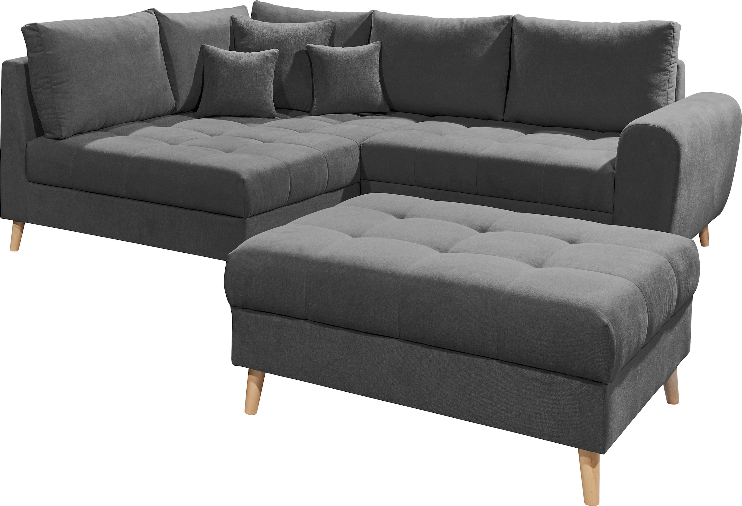 ED EXCITING DESIGN Ecksofa »Alice L-Form« mit Hocker & 3 Zierkissen