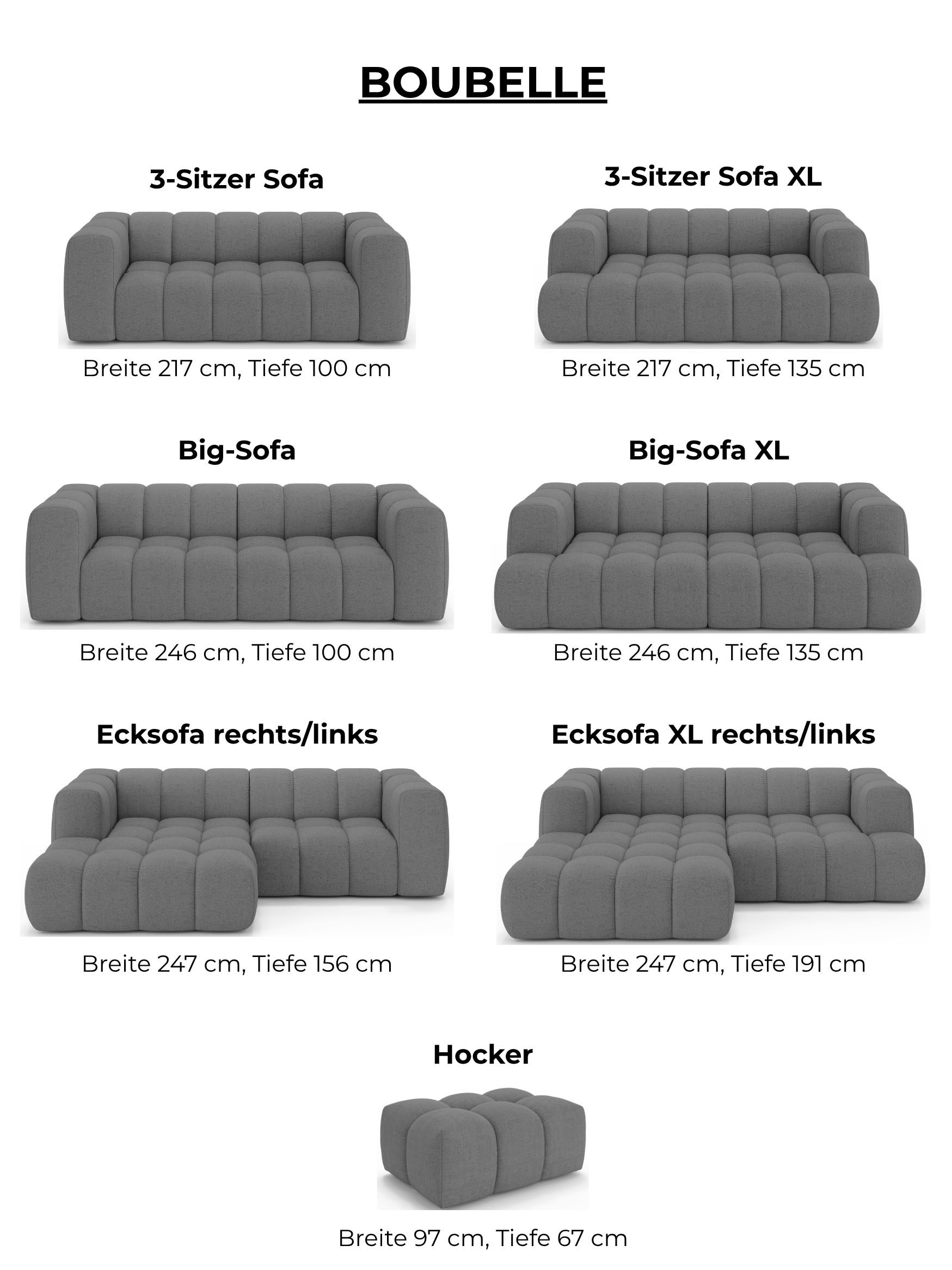 homsy by Ana Johnson Big-Sofa »»L« BOUBELLE Design-Sofa mit Steppung, Bubble-Optik, Breite 246 cm« 4-Sitzer mit Wellenunterfederung, L Sitztiefe 63 cm