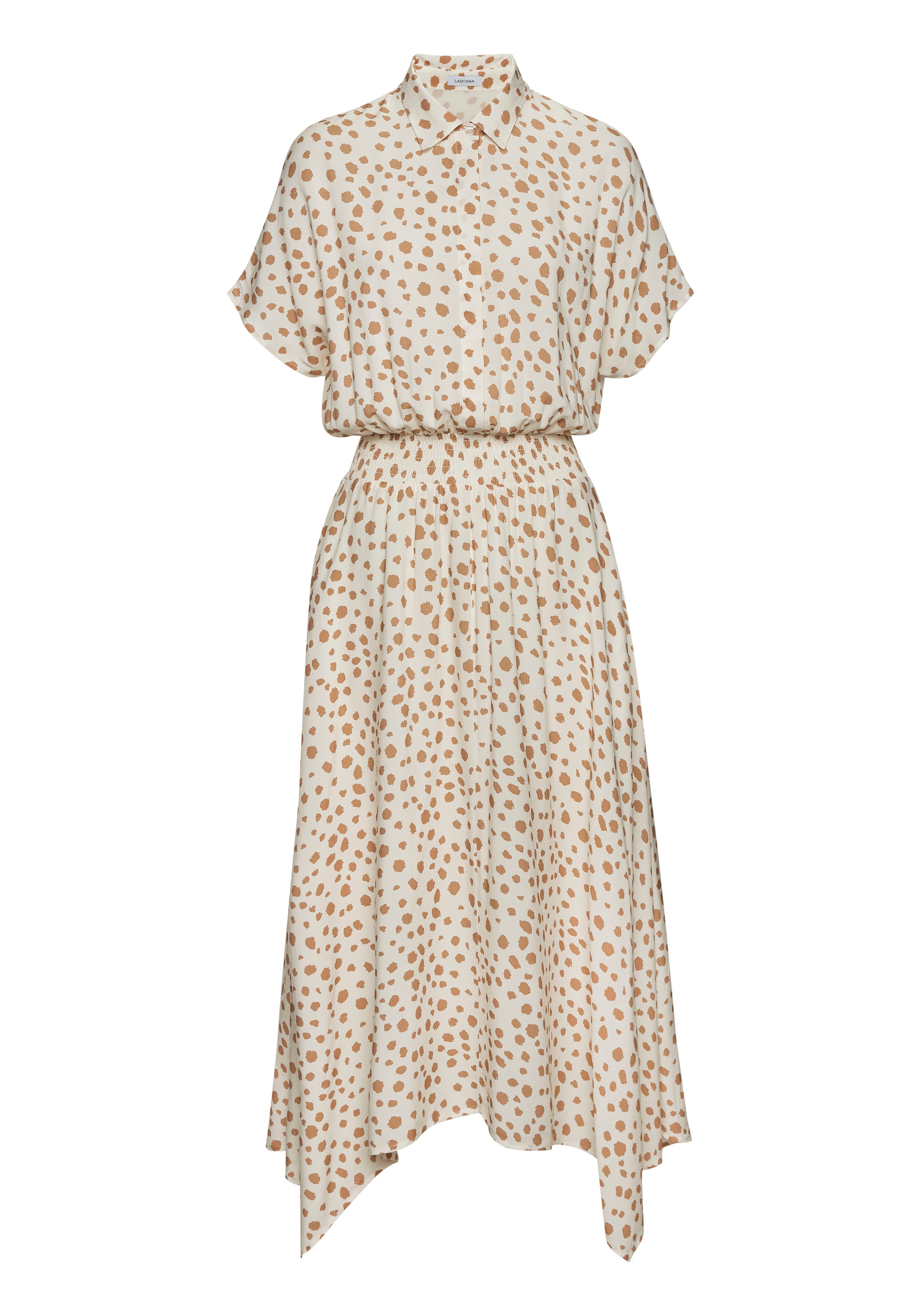 LASCANA Midikleid, mit Punktedruck, asymmetrischer Saum