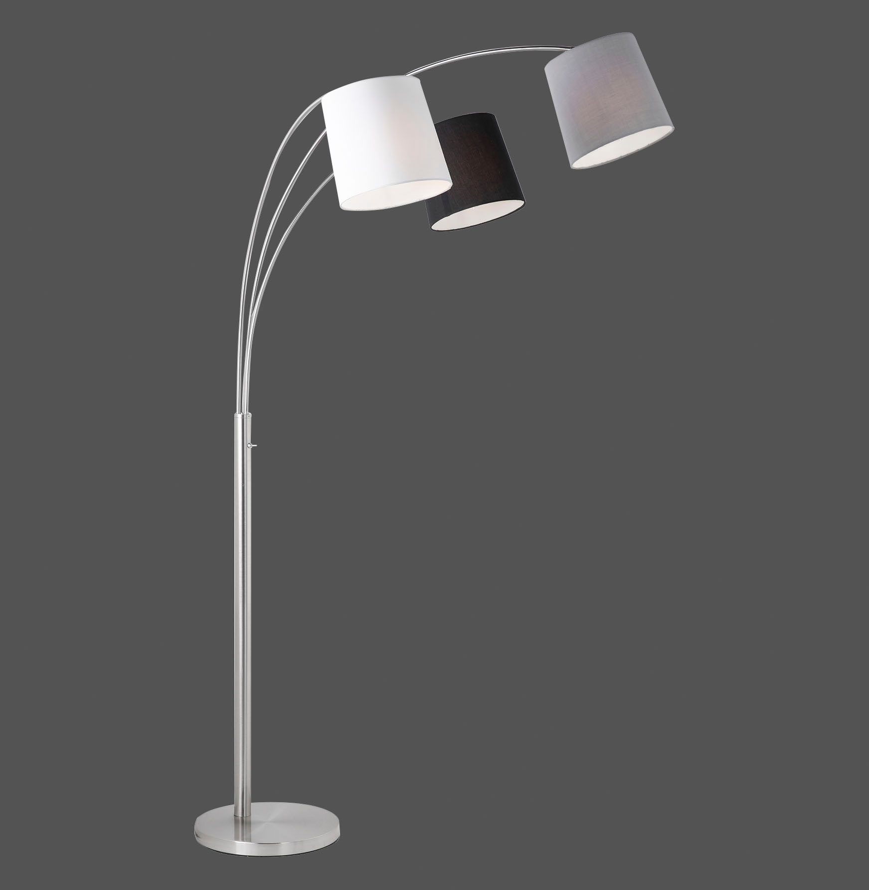 JUST LIGHT Stehlampe »MELVIN«, 3 flammig, Leuchtmittel E27 | ohne Leuchtmittel, weiß, grau, schwarz, Kippschalter an der Stehleuchte, Metall u. Stoff