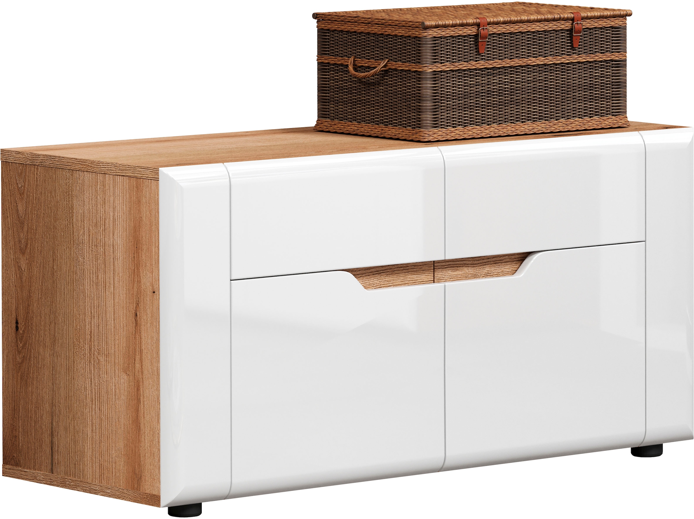 INOSIGN Sitzbank »Graz«, (Packung, 1 St.), Maße (B/H/T in cm): (91/47/38) - Farbe Weiß Hochglanz und Eiche