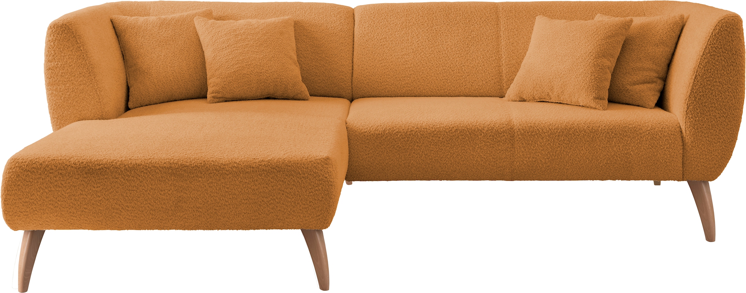 INOSIGN Ecksofa »Colori Polstermöbel mit zeitlos eleganter Rückenführung. L-Form«, Holzfußfarbe wählbar, inkl. 4x Zierkissen