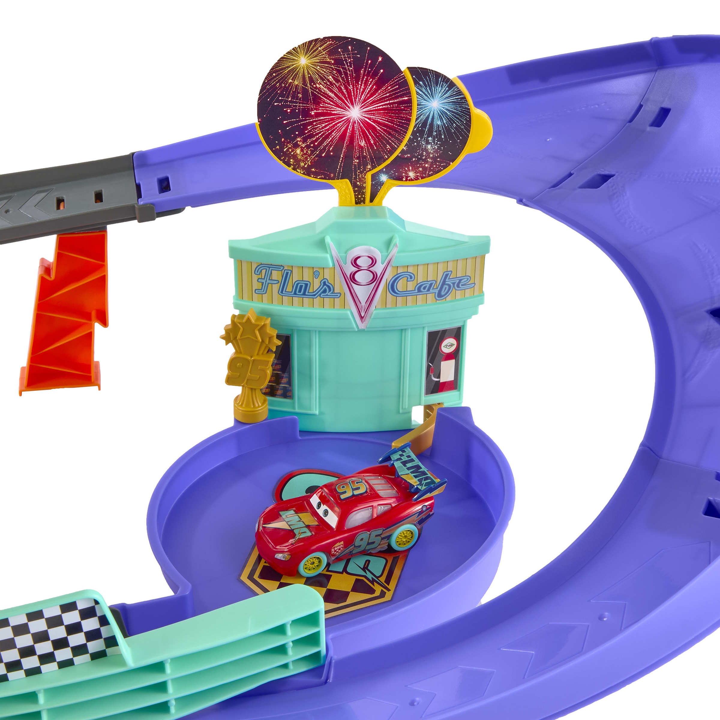 Mattel® Autorennbahn »Disney Pixar Cars, Lightning McQueen Celebration Rennstrecke« Inklusive Fahrzeug mit Licht