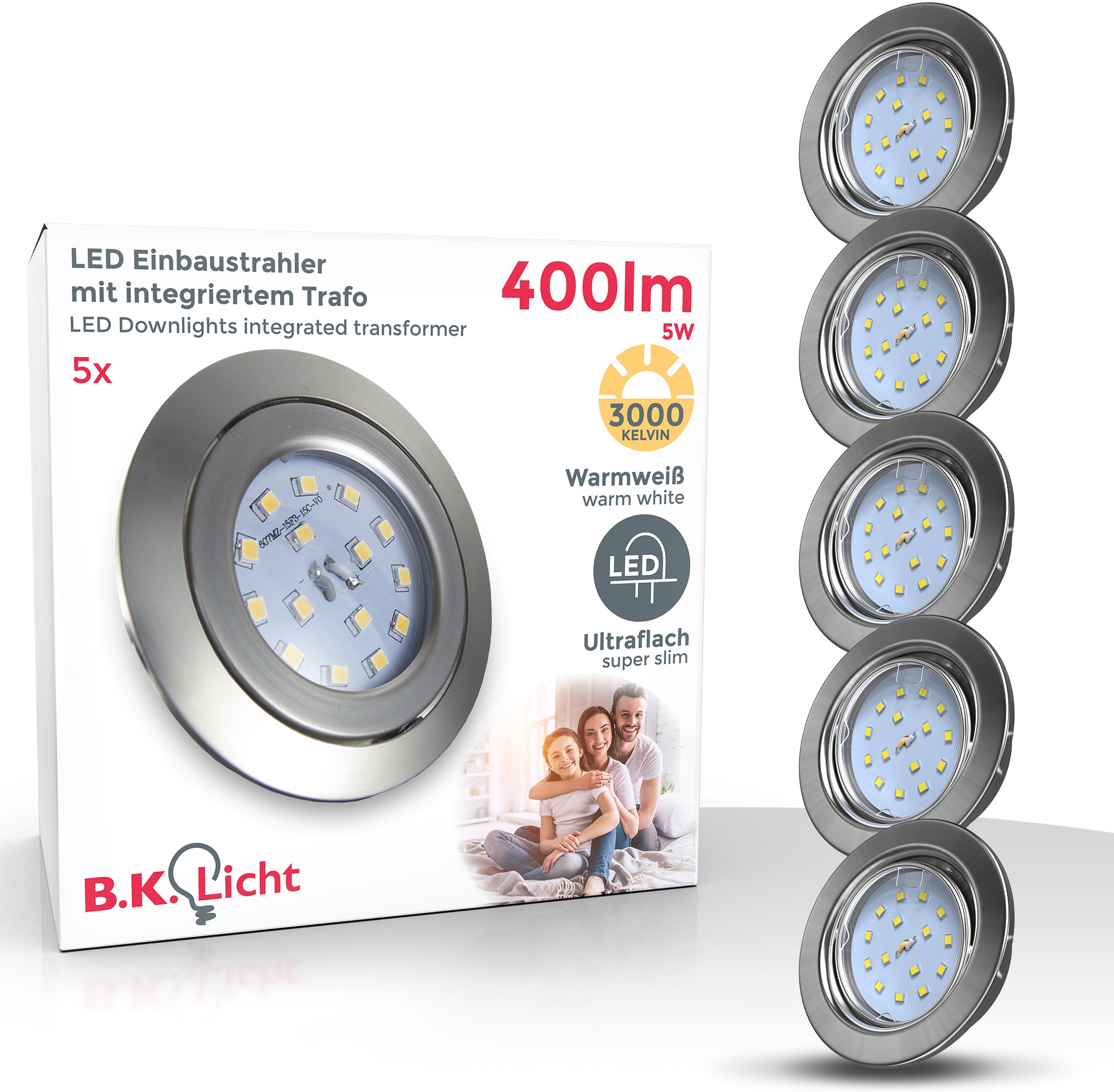B.K.Licht LED Einbauleuchte, 5er Set, LED fest integriert, Kopf schwenkbar