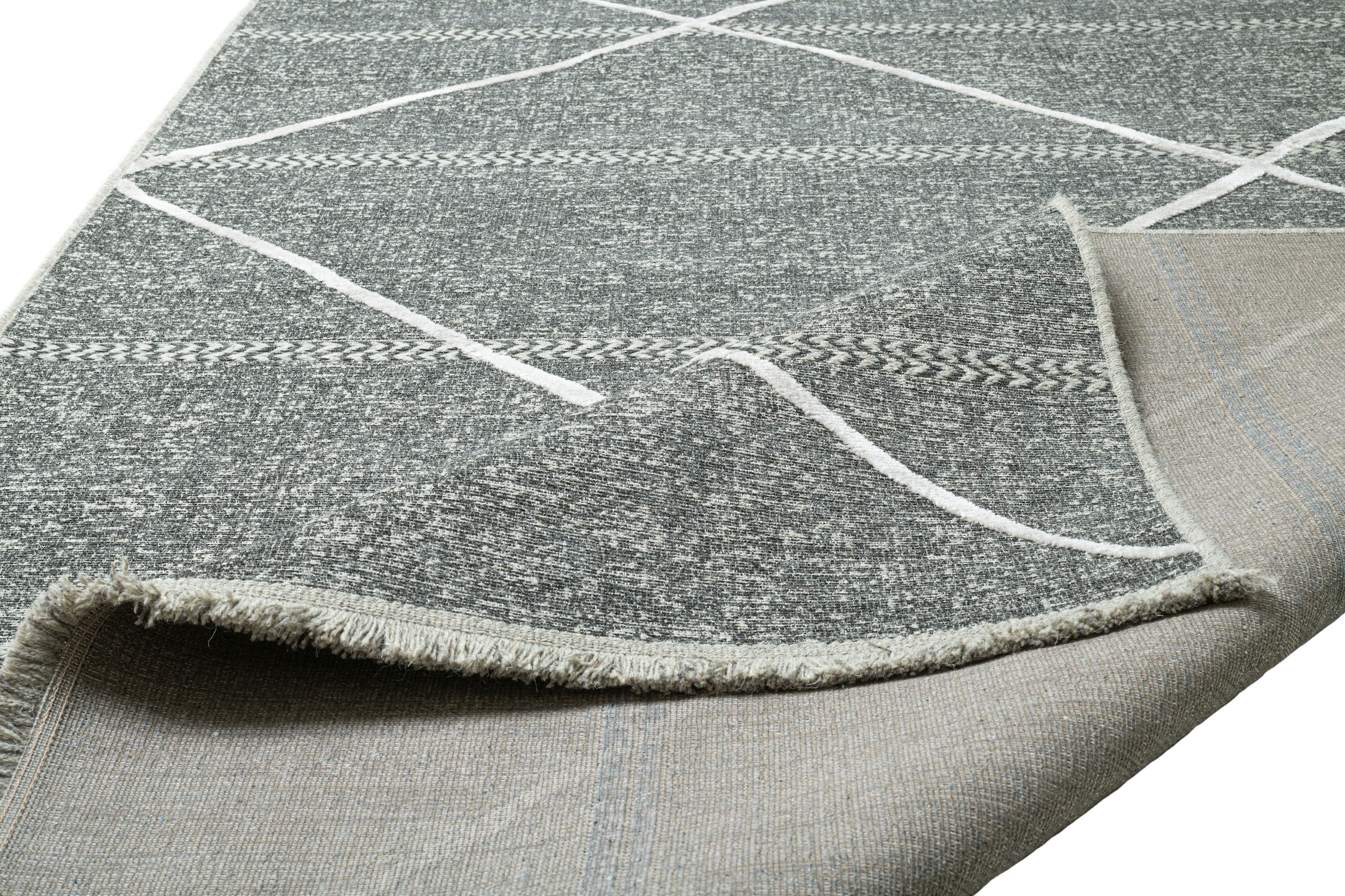 Sansibar Teppich »Braderup«, rechteckig, 2 mm Höhe, Flachgewebe, modernes Scandi Design, Motiv Rauten, mit Fransen