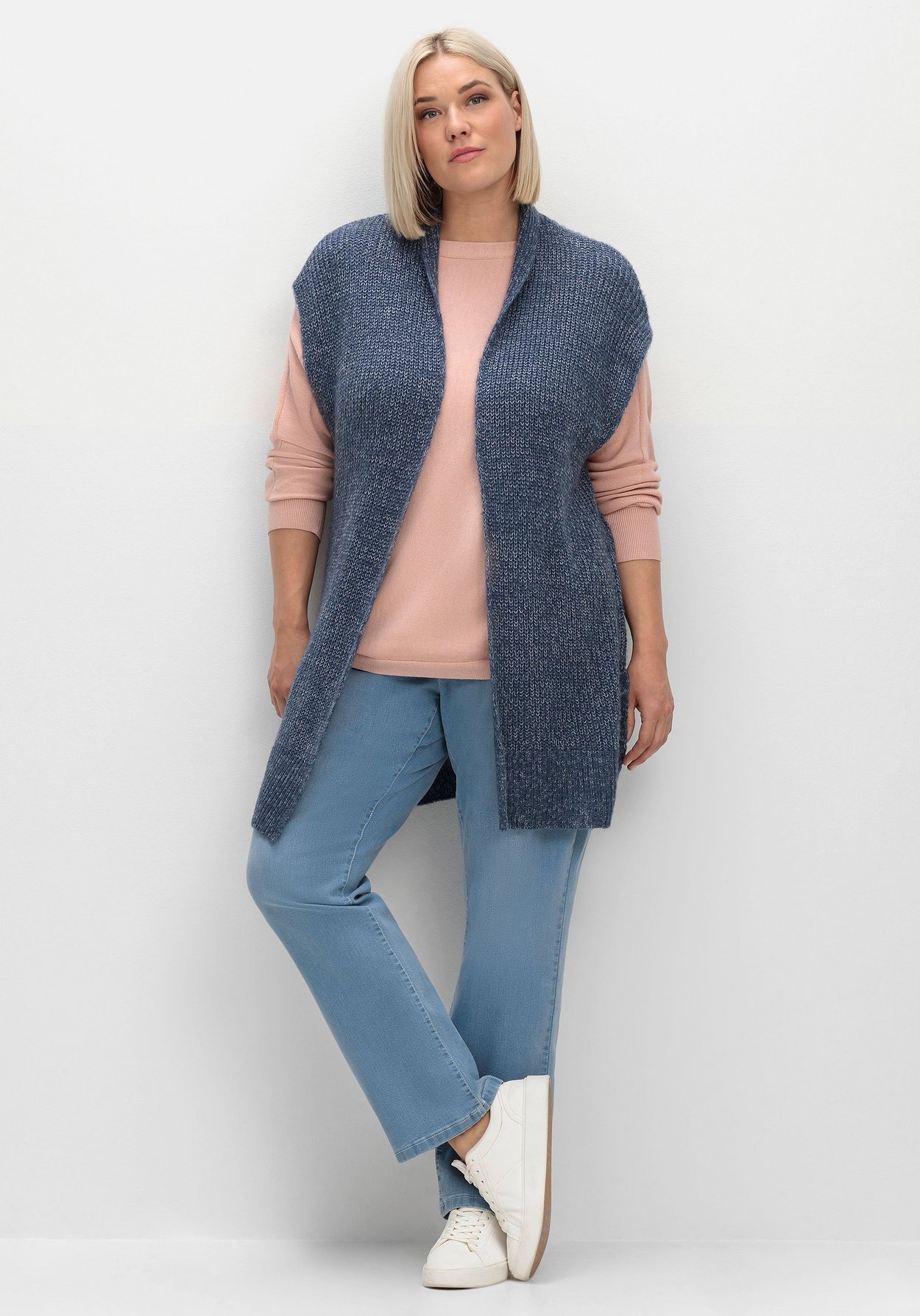 Sheego Longweste »Strickweste in offener Form und melierter Optik«