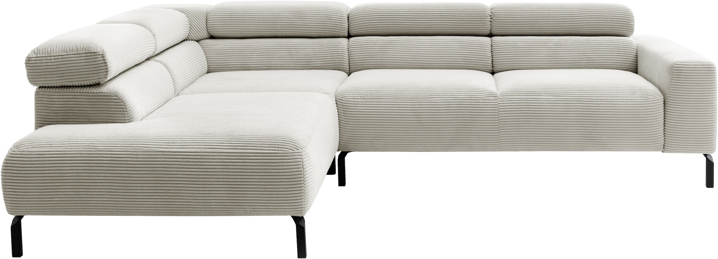 Places of Style Ecksofa »Antonelli, L-Form, inkl. Kopfteilverstellung, Breite 276 cm«, ohne Sitztiefenverstellung, in Cord, hellgrau