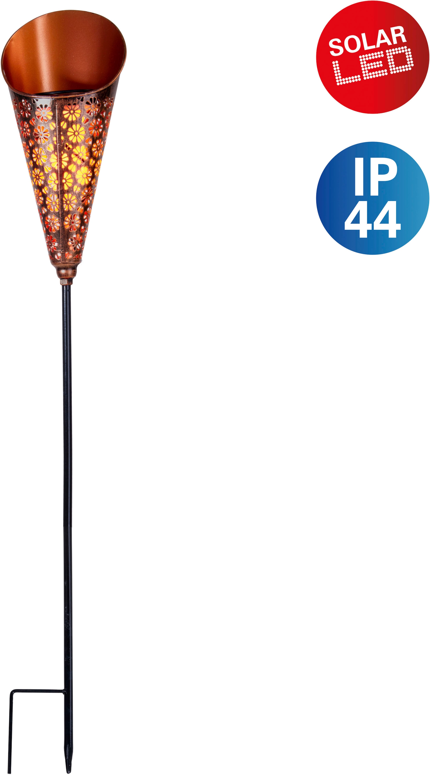 näve LED Solarleuchte »Torch«, 1 flammig-flammig, Flammeneffekt,  kupferfarben, Trichterform, Blumenornamente, H:96cm online kaufen | mit 3  Jahren XXL Garantie