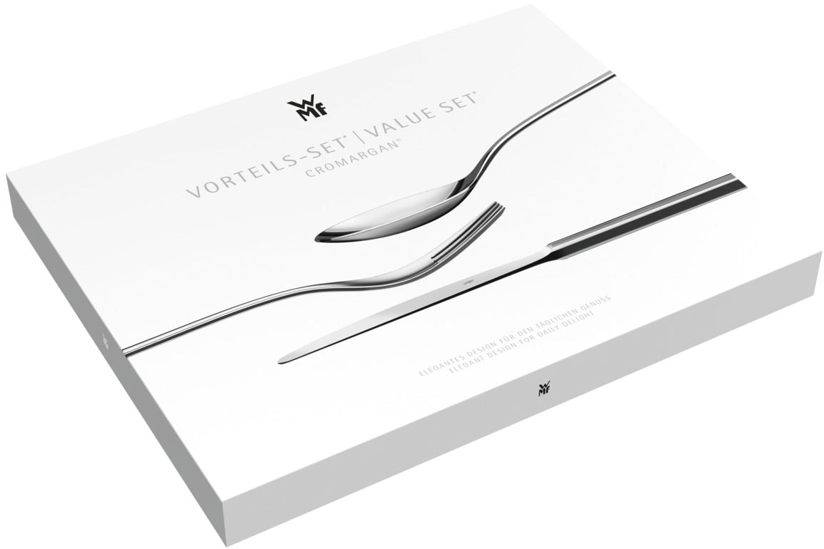 WMF Besteck-Set »Philadelphia in schlanker Optik, ergonomische Haptik, Wellenschliff«, (Set, 60 tlg.), spülmaschinengeeignet, optimale Schärfe, hochwertiger Besteckkasten