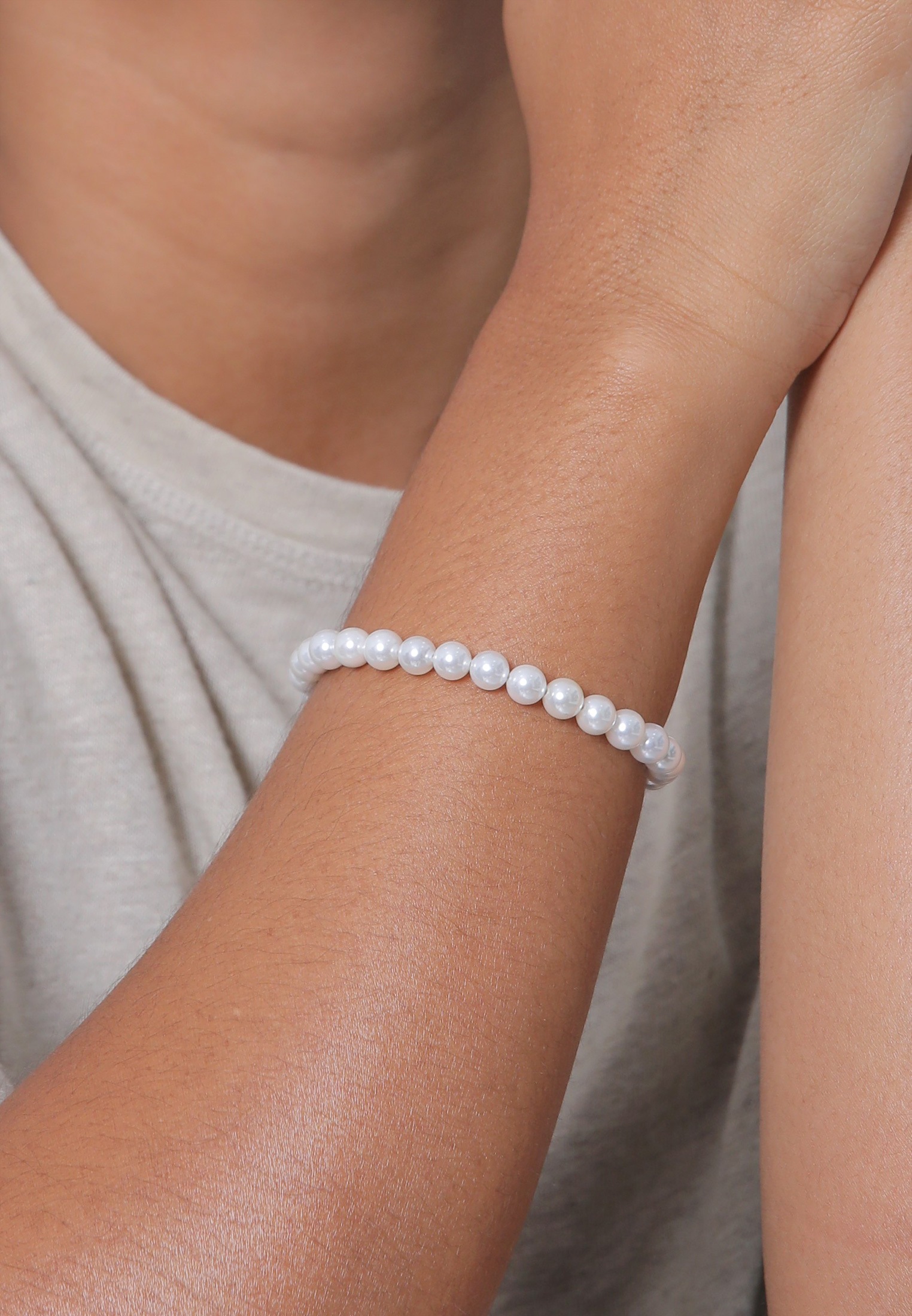Elli Armkette »Armband Zeitlos aus Muschelkernperlen 925 Silber«