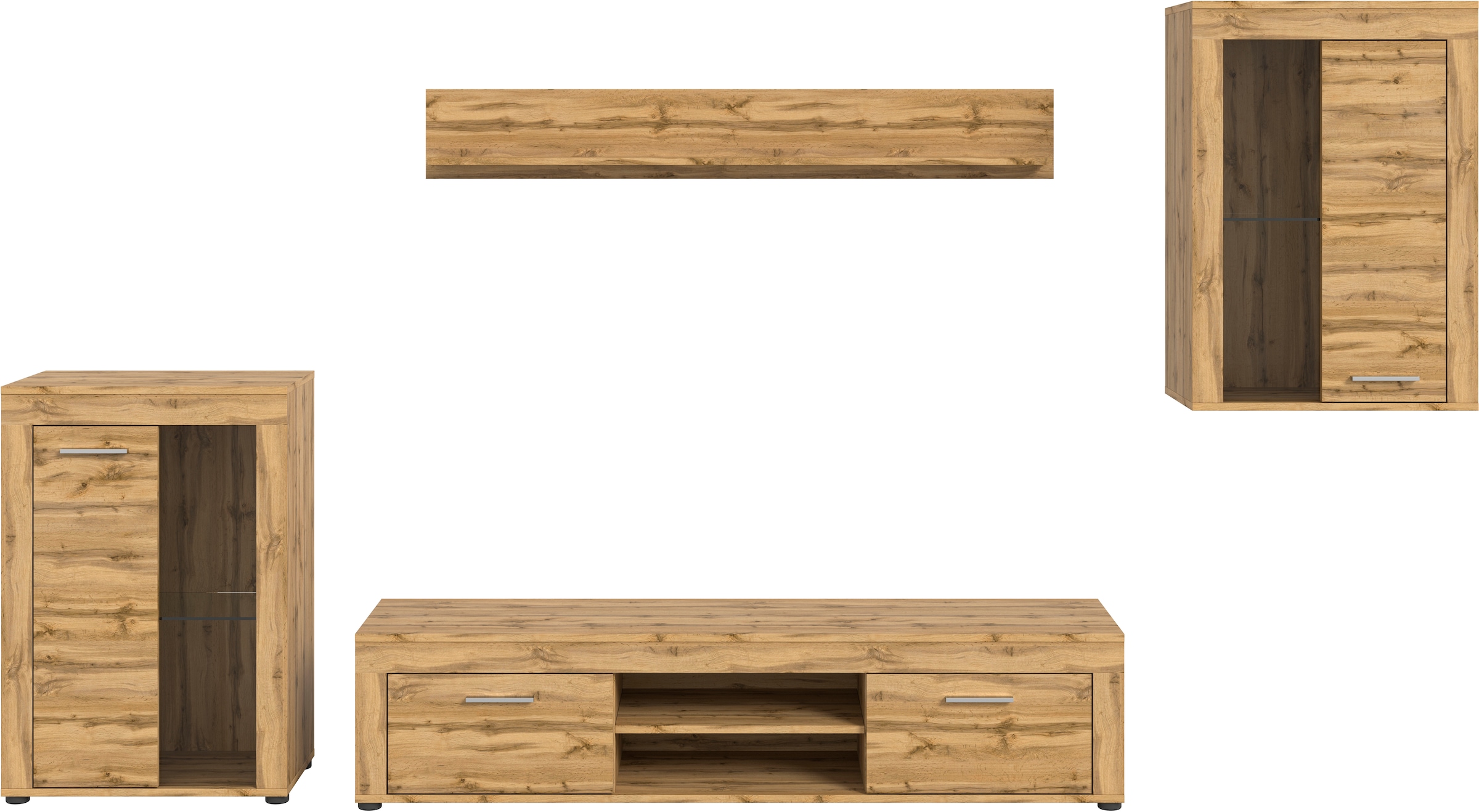 Home affaire Wohnwand »Aosta,  4-tlg., bestehend aus: 2x Vitrine, Lowboard & Wandboard« 4 Stk. tlg.