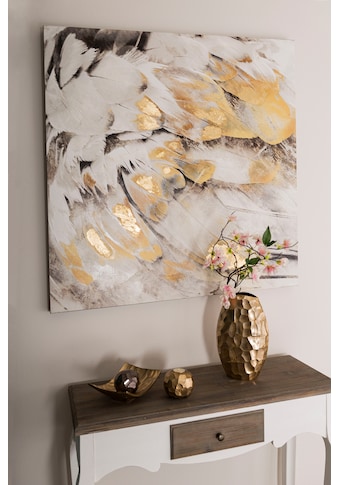 Home affaire Ölbild »Feder, goldfarben«, Gemälde, 100x100 cm, Wohnzimmer kaufen