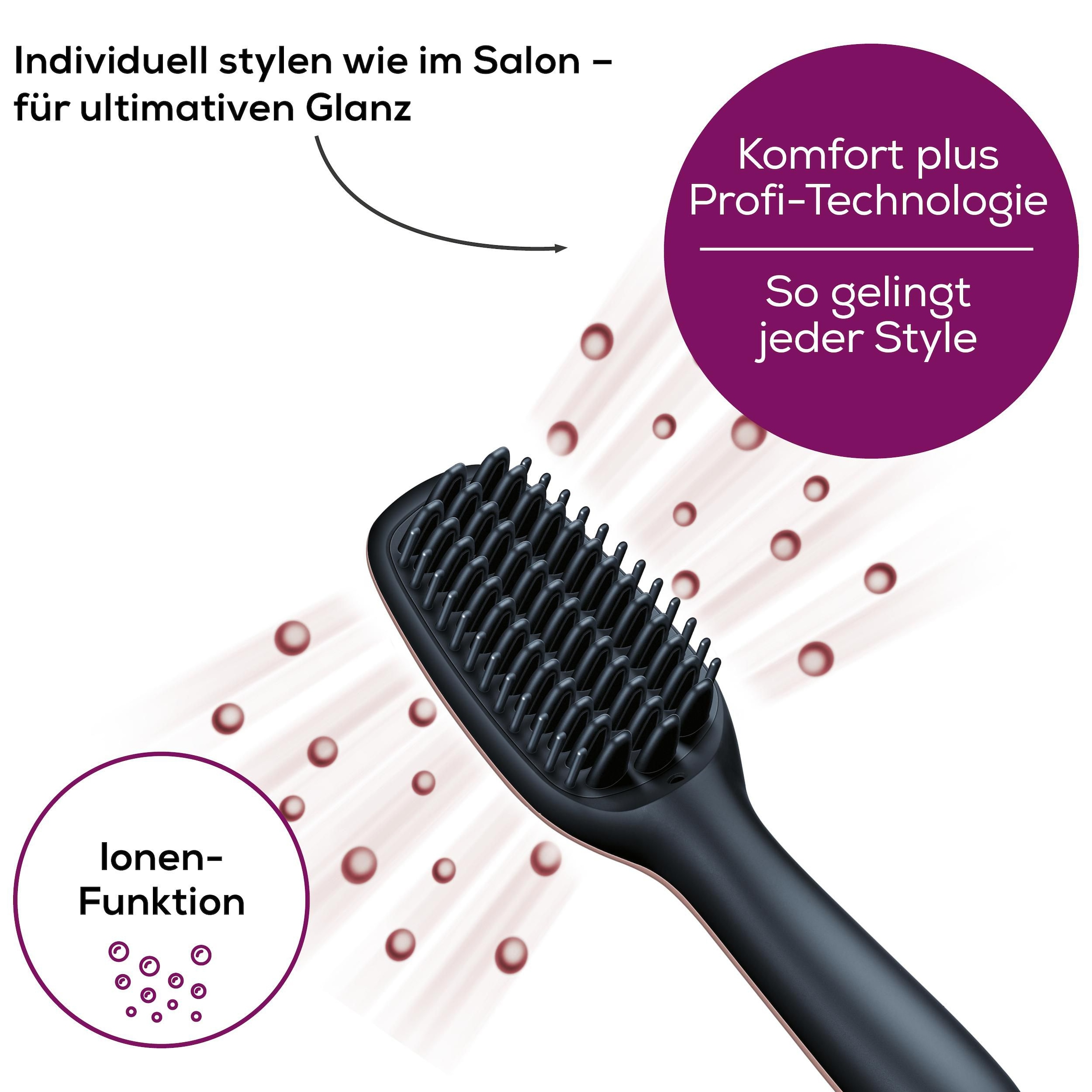 BEURER Haarglättbürste »HS 60 Haarglättungsbürste für geschmeidige, glänzende Haare«, 3-Phasen-System, Mit Keramik Beschichtung zum Schutz der Haare und Ionenfunktion