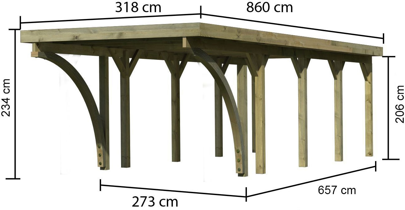 Karibu Einzelcarport »»Classic 3 SET« Stahl-Dach Variante C, inkl. zwei Einfahrtsbogen« Massivholz 250 cm KDI aus Masivholz