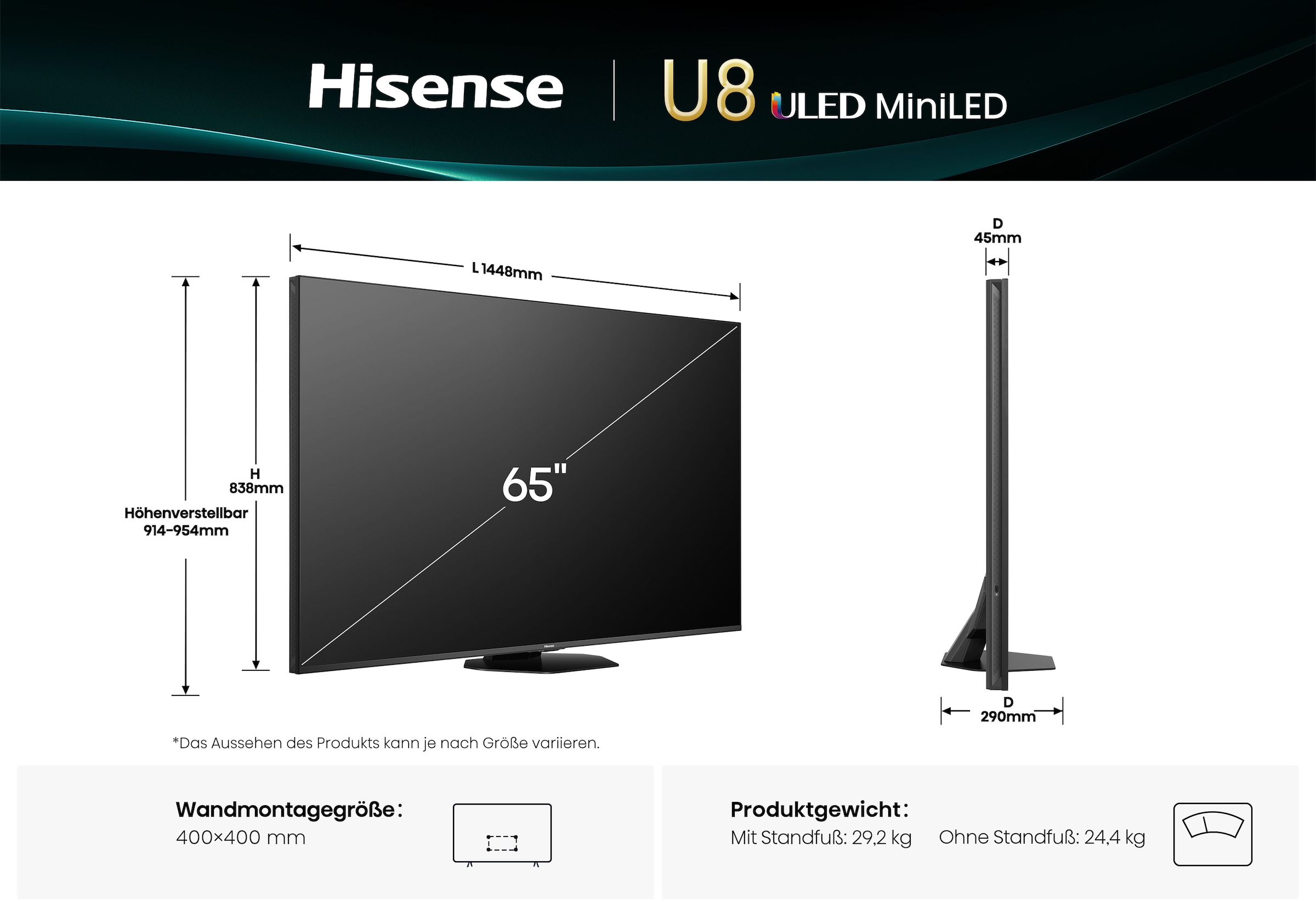 Hisense QLED Mini LED-Fernseher »65U8Q« 164 cm/65 ″ Smart-TV 4K UHD MiniLED Smart TV