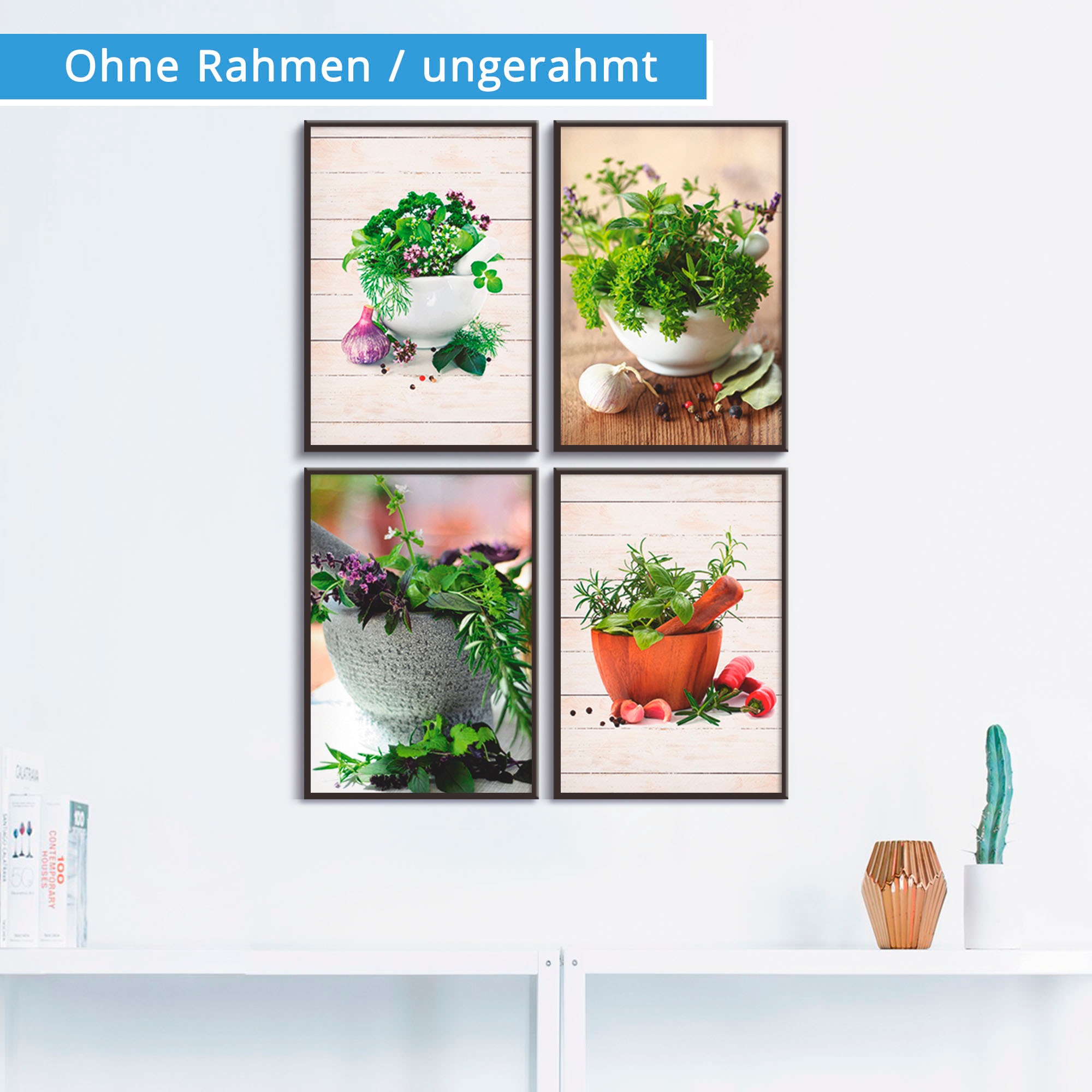 Artland Poster »Frische Kräuter und Gewürze«, Arrangements, (4 St.), Poster, Wandbild, Bild, Wandposter