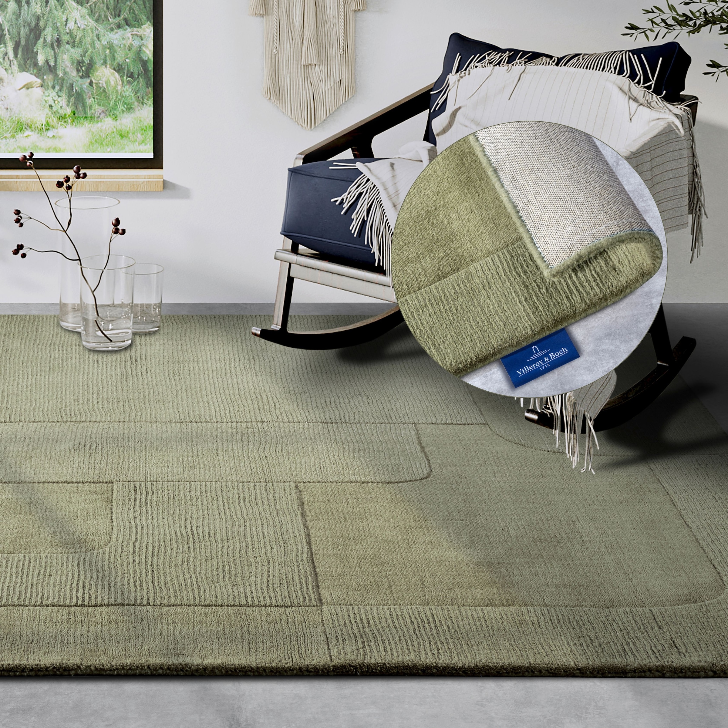 THE RUGS Villeroy & Boch 1906 Wool Rug Charlotte – Handwoven Soft & Durable in Green | Size: 190cm x 280cm