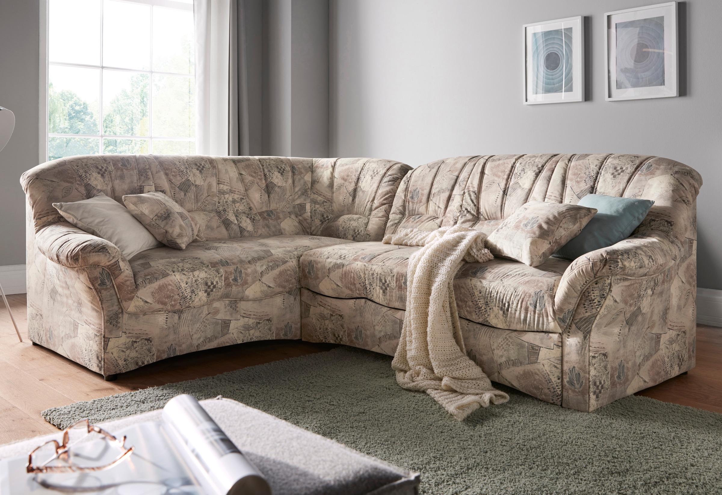 DOMO collection Ecksofa »Bahia L-Form, B/T: 256/200 cm, belastbar bis 140kg/Sitz, mit Federkern«, Microfaser MELROSE®, mocca