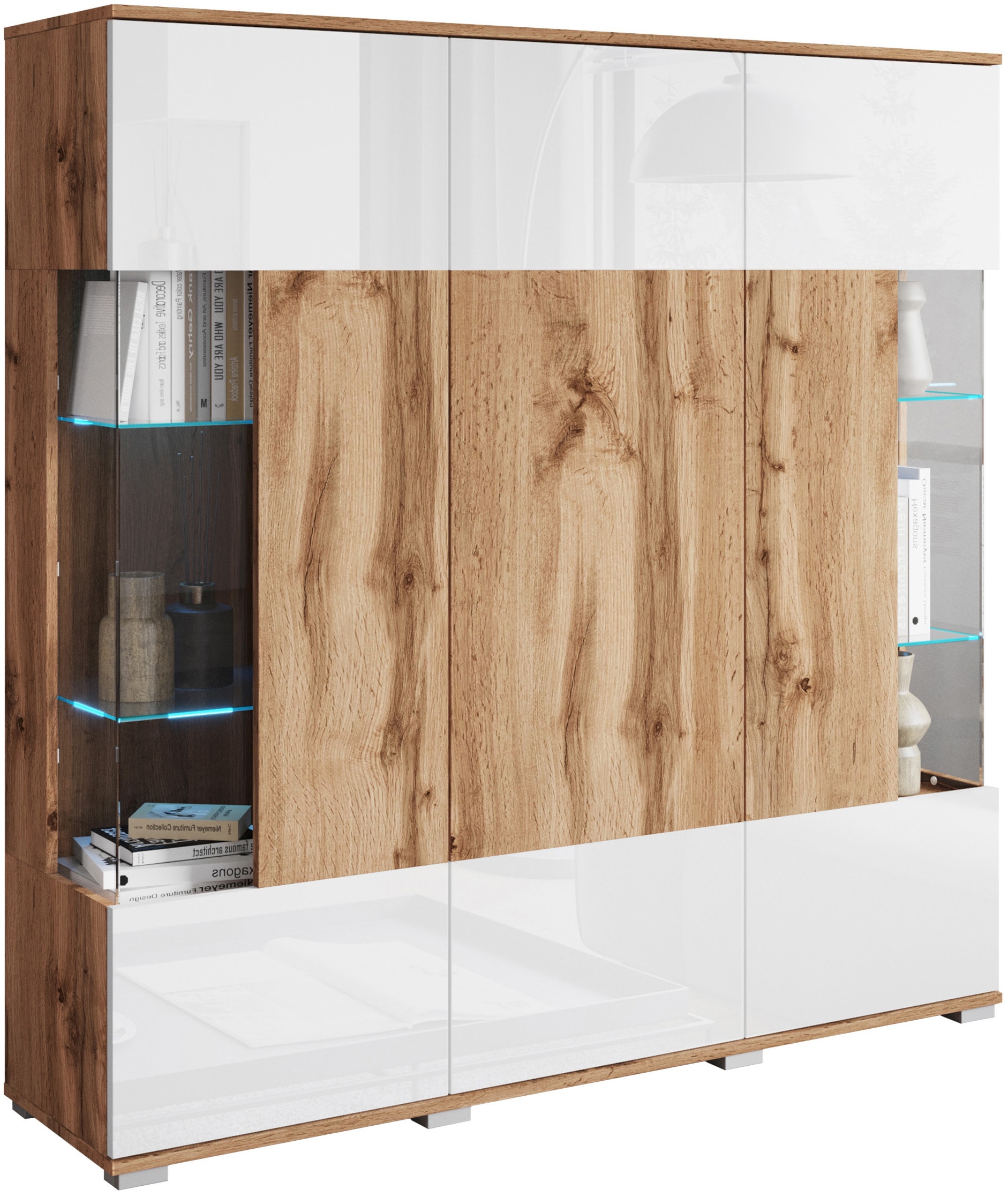 INOSIGN Highboard »Kenia«, (1 St.), Modernes Highboard, mit Glastüren, Breite 135 cm
