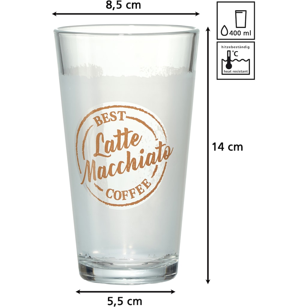 Ritzenhoff & Breker Latte-Macchiato-Glas »Happy, Best Coffee«, (Set, 6 tlg., 6 Latte Macchiato Gläser, je 400 ml)