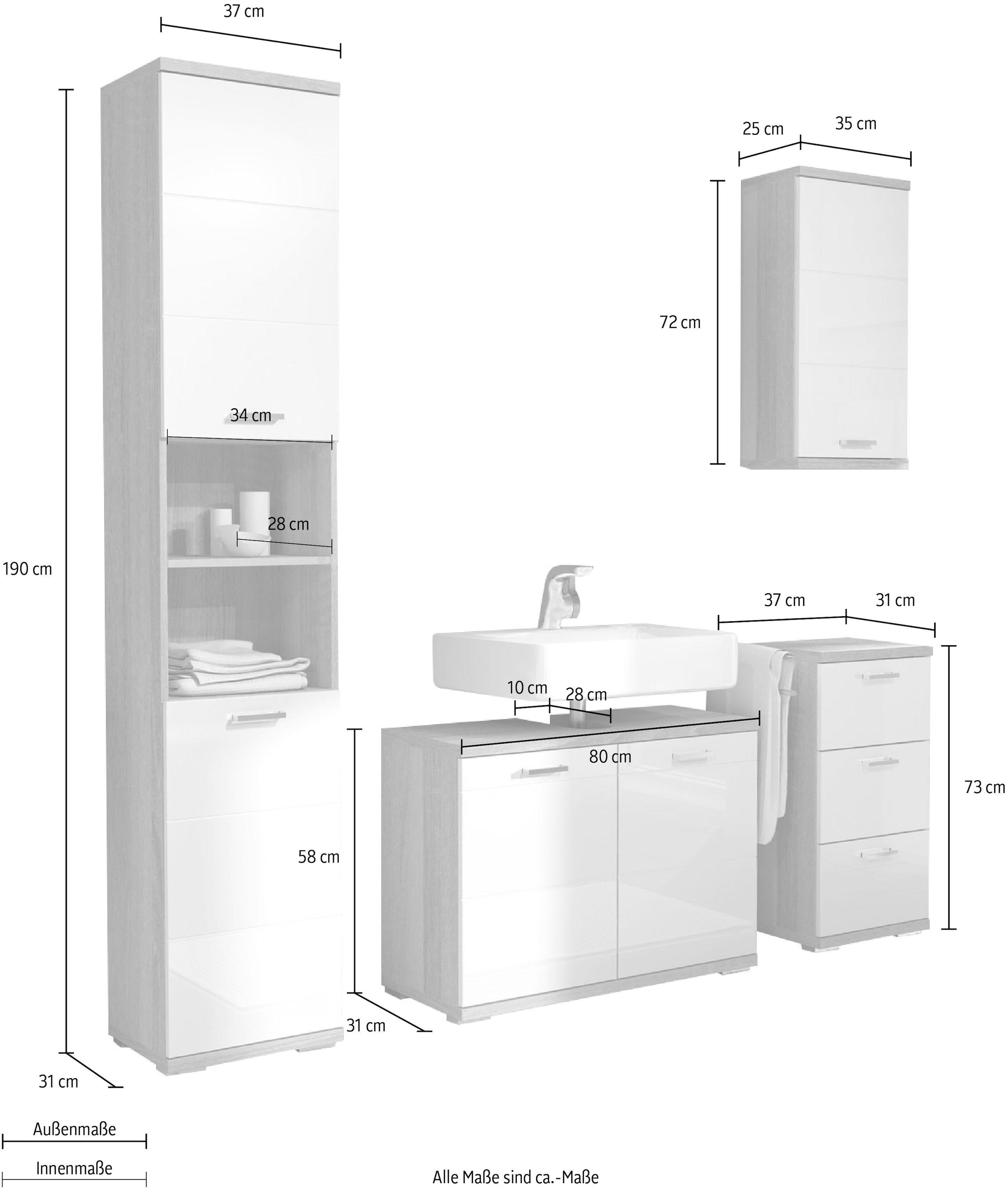 Homexperts Badmöbel-Set »Nusa«, (4 St.), Hochschrank, Waschbeckenunterschrank, Hängeschrank und Unterschrank