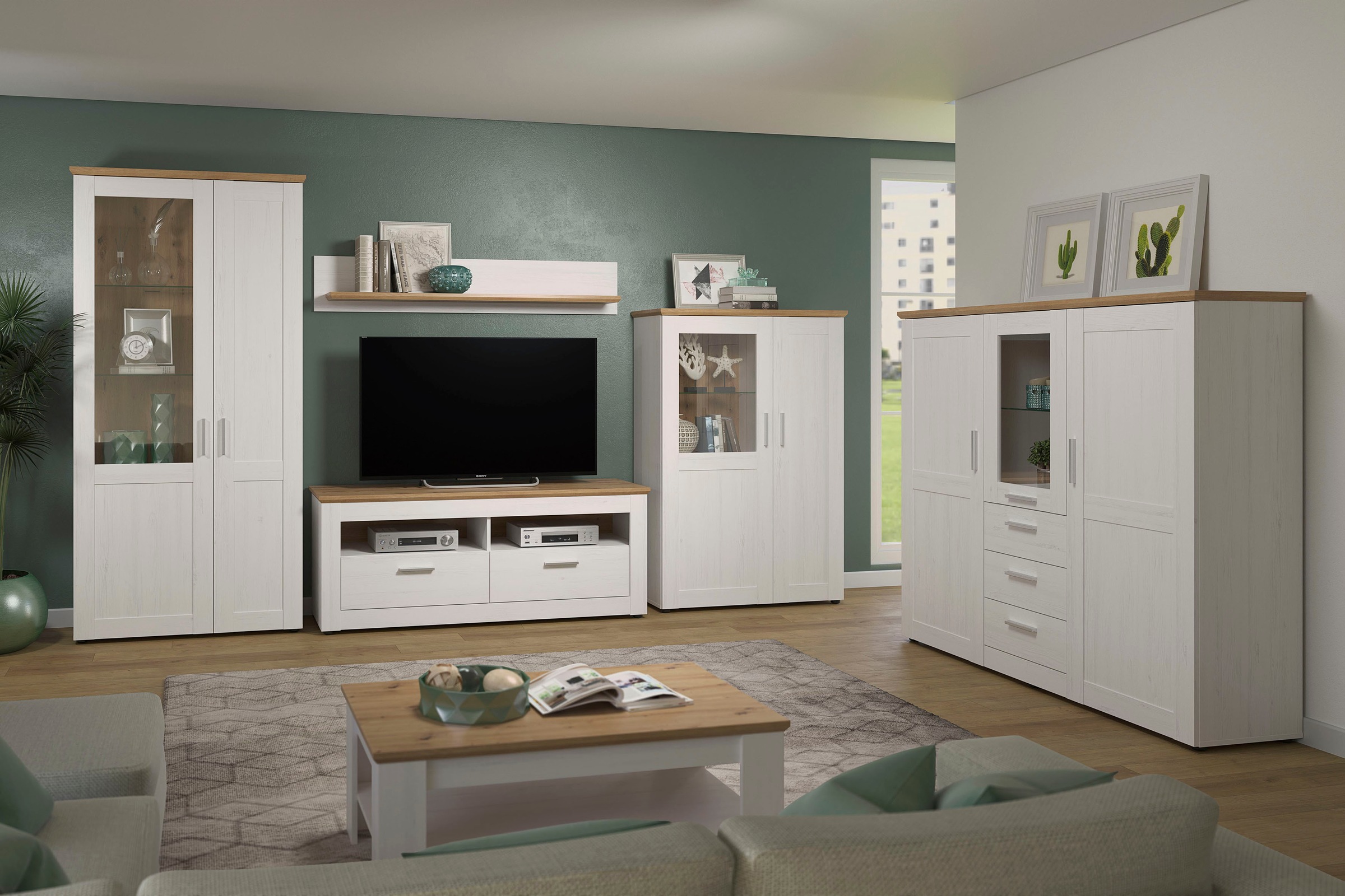 Home affaire Highboard »Nybro«, Vitrine, wechselseitig montierbarer Türanschlag, Breite 159 cm