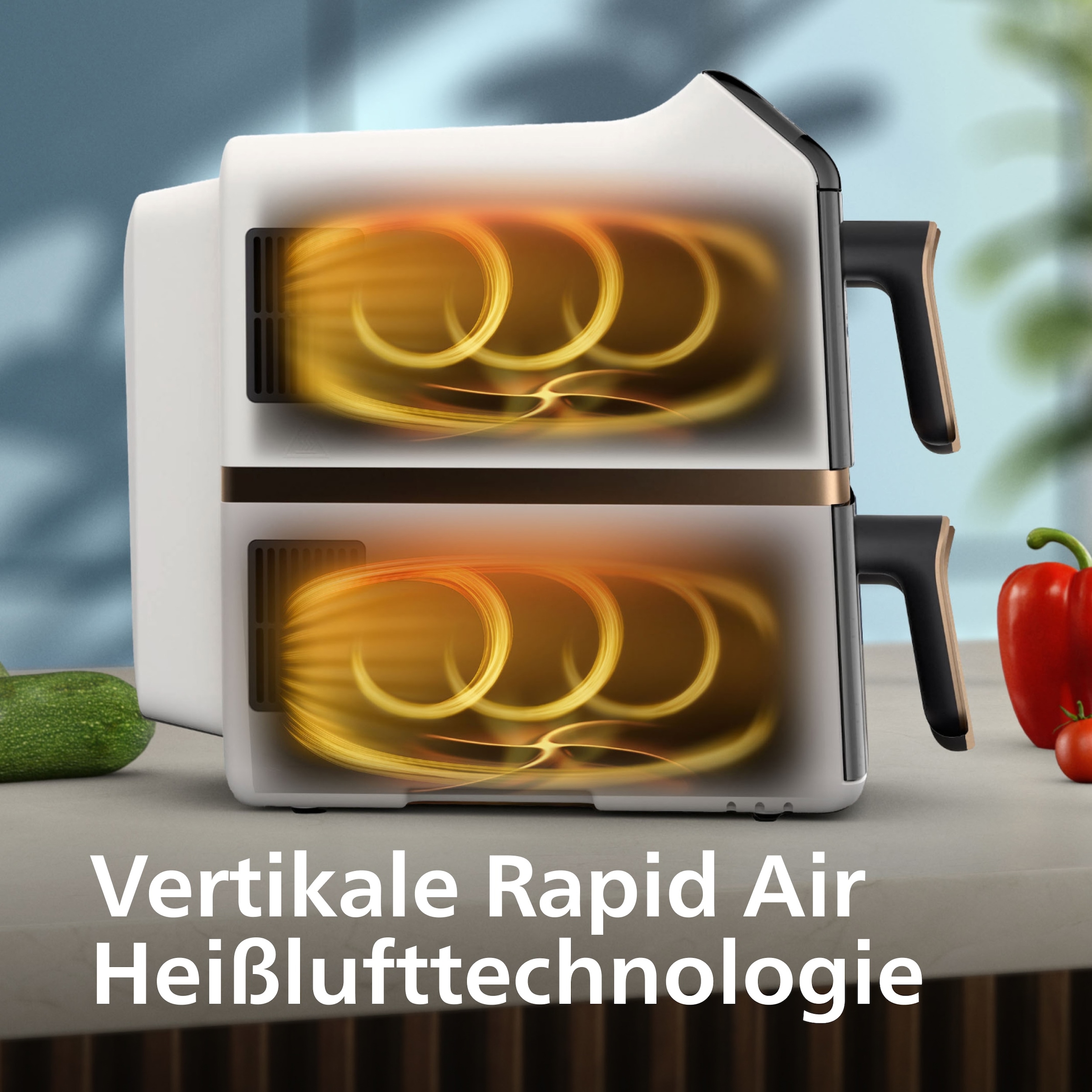 Philips Heißluftfritteuse »NA462/80 4000 Series Stacked Dual Basket und 10L Kapazität (5+5L)« 2750 W Fassungsvermögen 0 l RapidAir Technologie; Weiß/Beige, kupfer Griff