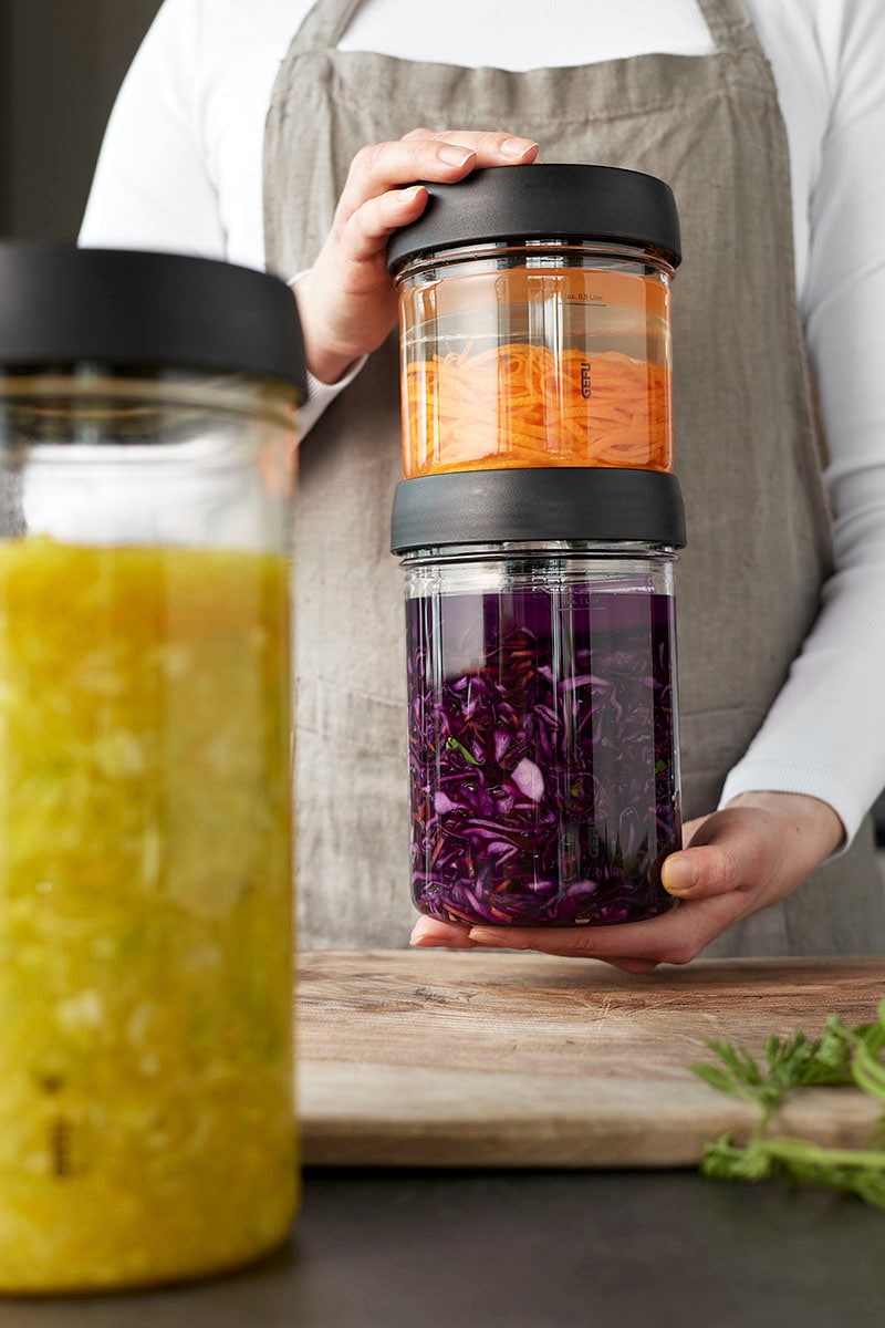 GEFU Fermentationsglas »NATIVO« Set, Glasbehälter, Deckel mit Ventil, Beschwerungsgewicht, 3 Stk. tlg. Innovatives Ferment Vent System für optimalen Gärprozess.