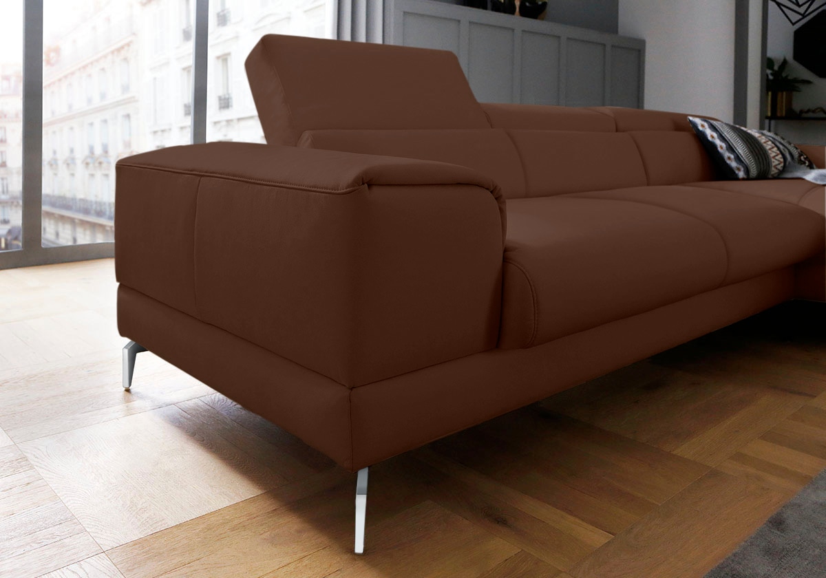 W.SCHILLIG Ecksofa »piedroo, Designsofa mit tollem Sitzkomfort, bequem und elegant, L-Form«, Kopfteilverstellung, wahlweise mit Sitztiefenverstellung, Breite 303cm