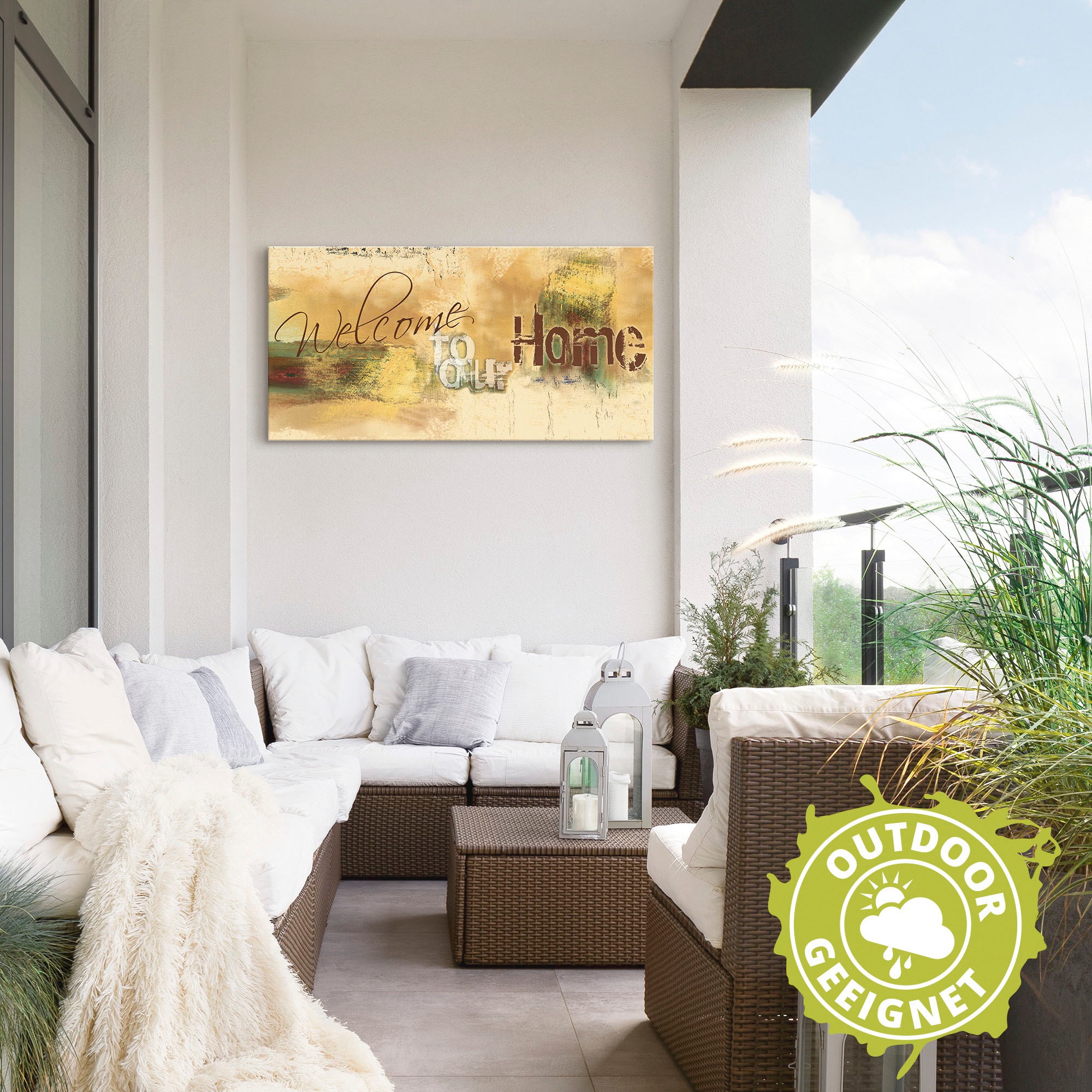 Artland Wandbild »Willkommen in unserem Zuhause«, Sprüche & Texte, (1 St.), als Alubild, Outdoorbild, Leinwandbild, Poster, Wandaufkleber