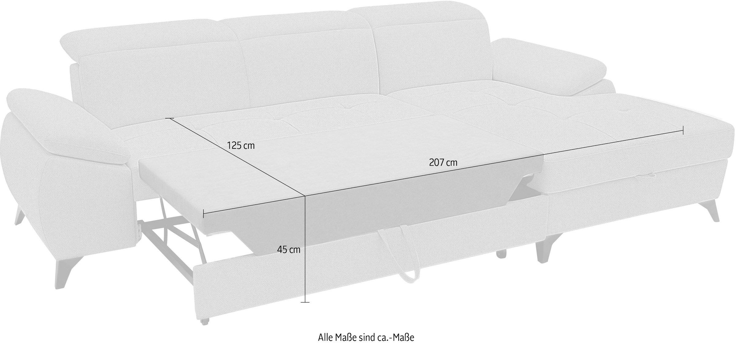 exxpo - sofa fashion Ecksofa »TAOS bequem, komfortabel durch Kopfteilverstellung, Breite 281cm« inkl. Bettfunktion und Bettkasten,toller Sitzkomfort, Steppung im Sitz