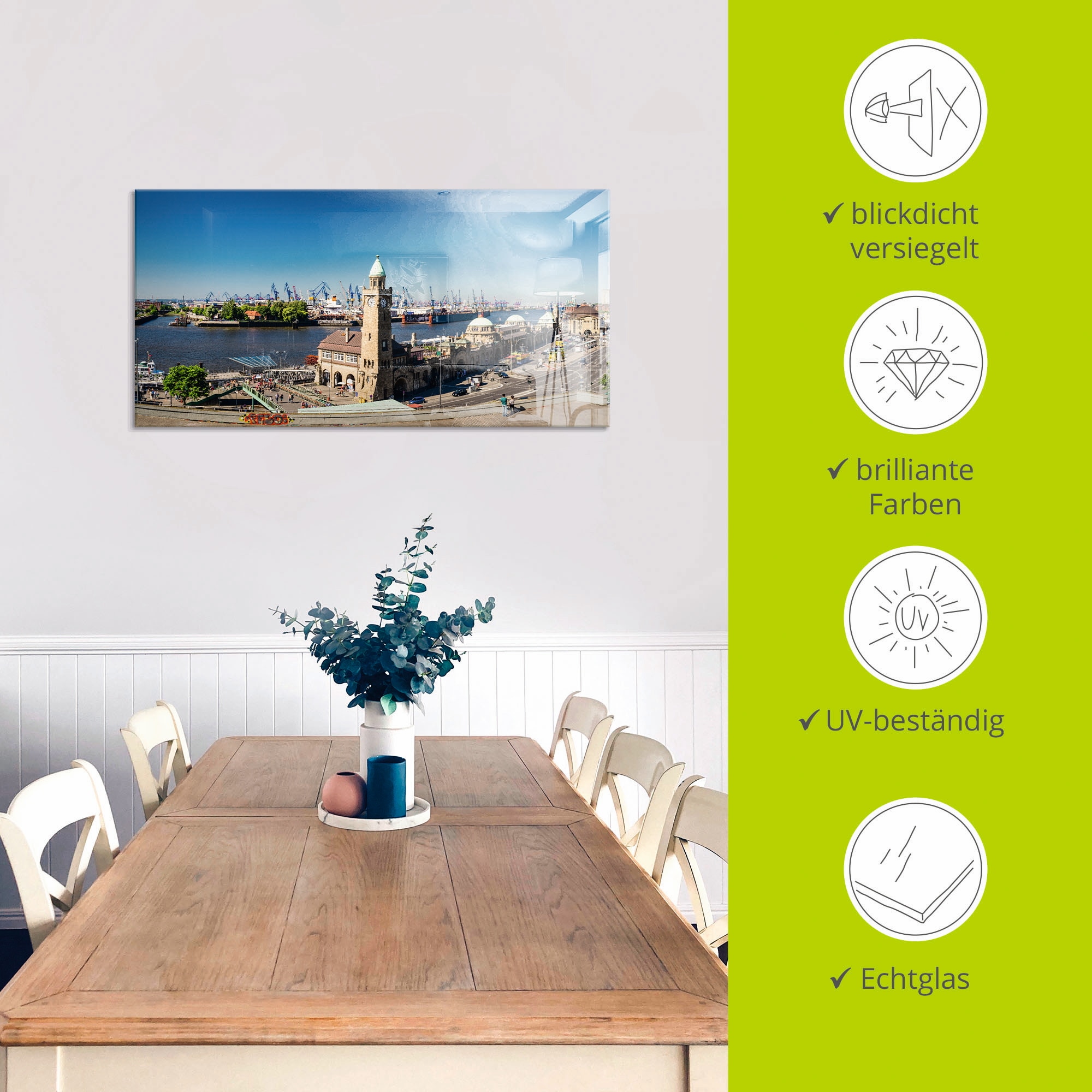 Artland Glasbild »Hamburg St. Pauli Landungsbrücken« Deutschland 1 Stk. tlg. in verschiedenen Größen