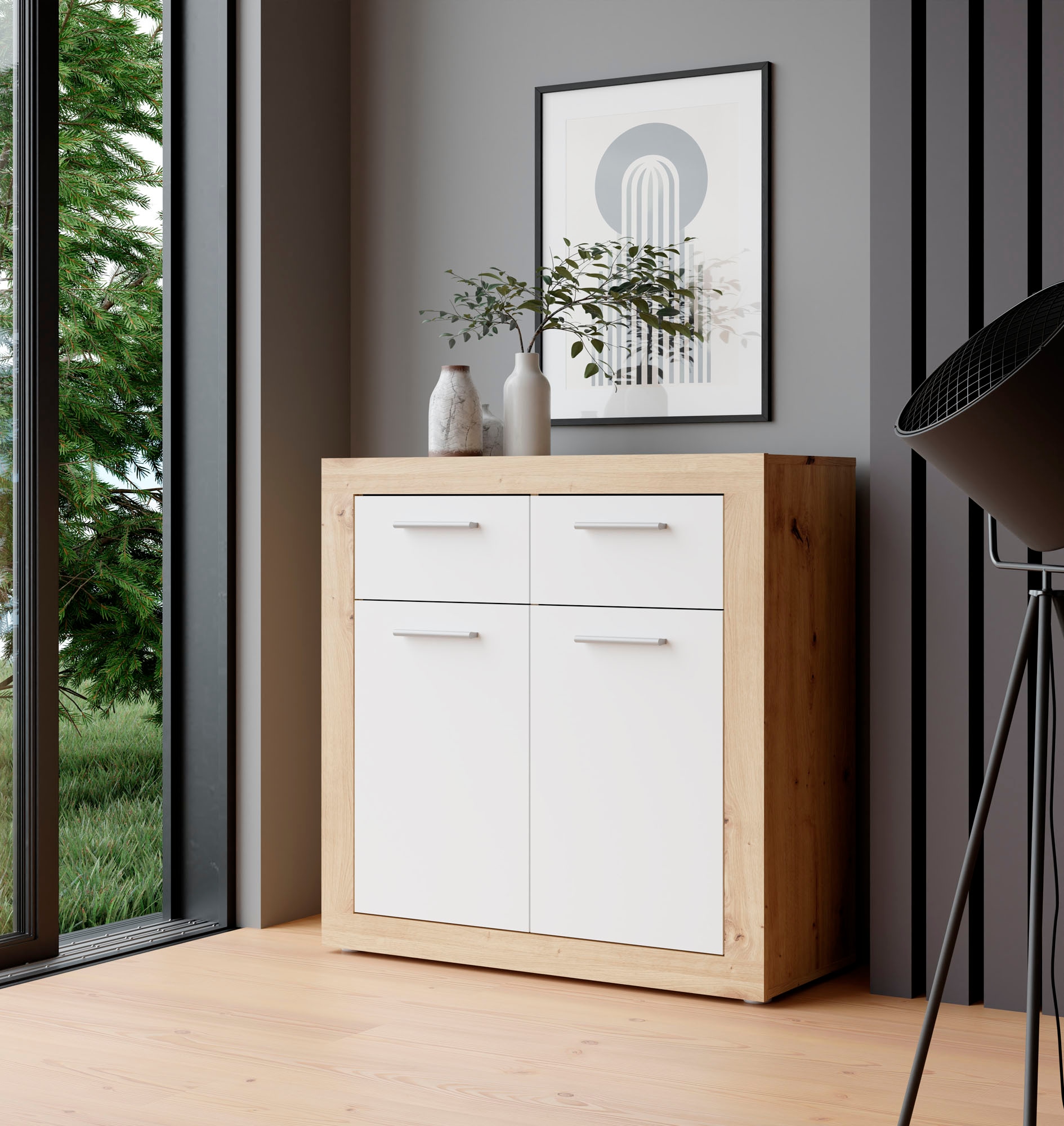 FORTE Kommode »Baccio«, Breite 83 cm, Höhe 92 cm mit 2 Schubkästen und 2 Türen