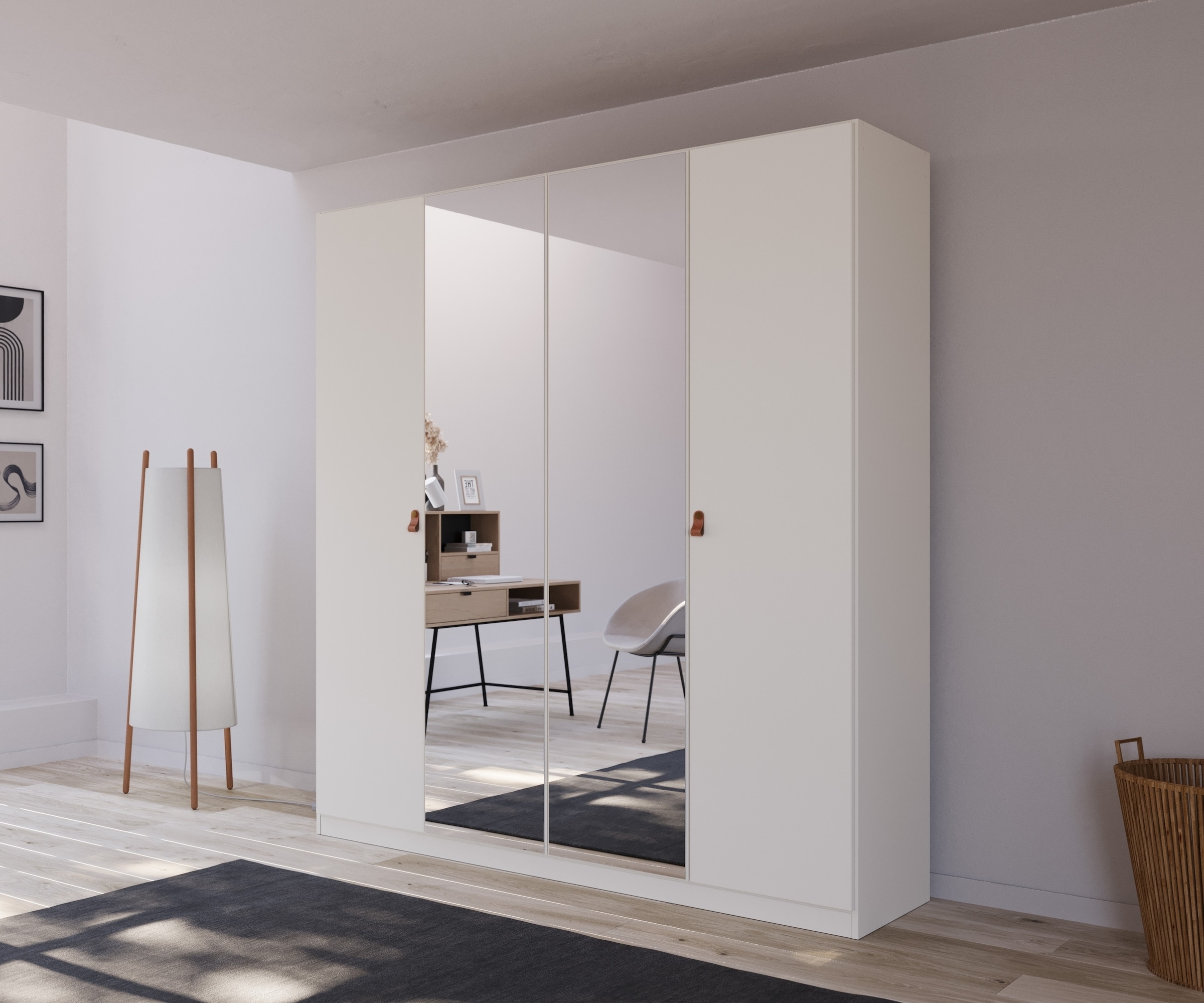 rauch Drehtürenschrank »Kleiderschrank Schrank Garderobe Ankleide HOMEY BY QUADRA SPIN« Breiten: 181/226/271 cm, Höhe 210 cm,  mit Grifflaschen aus weichem, cognacbraunem Leder, mit Spiegel