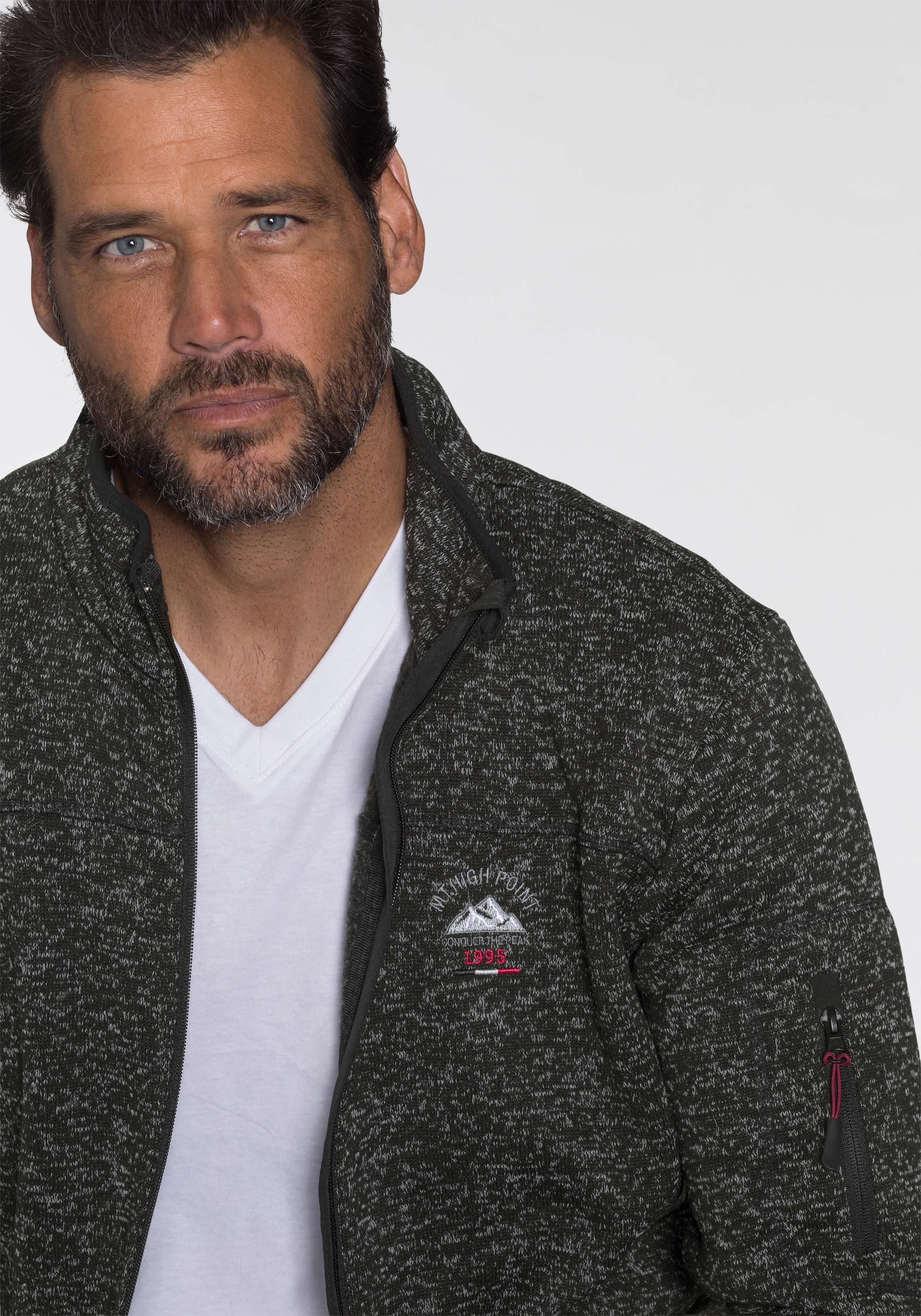 Man's World Strickfleecejacke, für die Übergangszeit, mit Reißverschlusstaschen, mit Stehkragen