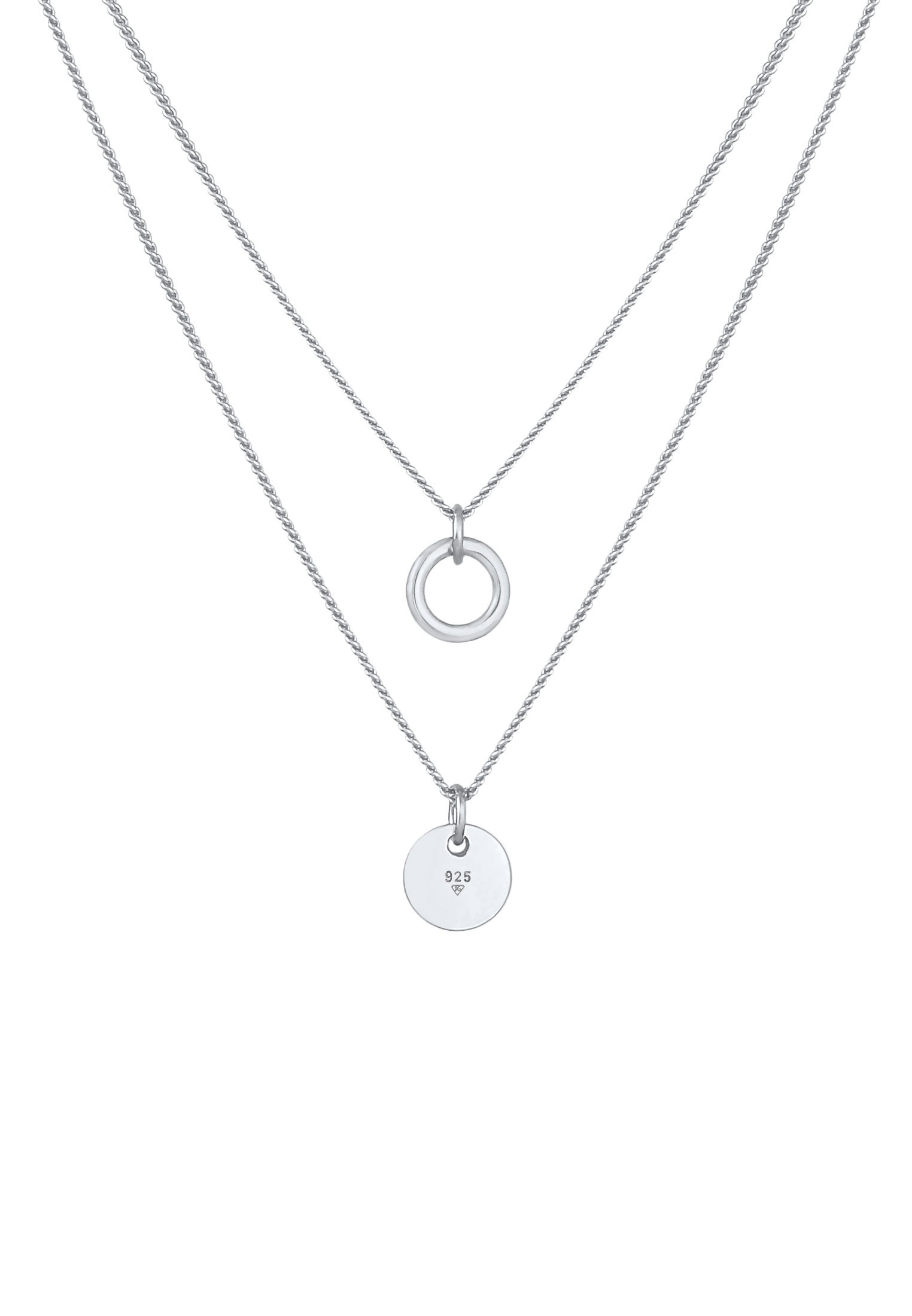 Elli Silberkette »Halskette Layering Kreise Plättchen Zweireihig 925 Silber«