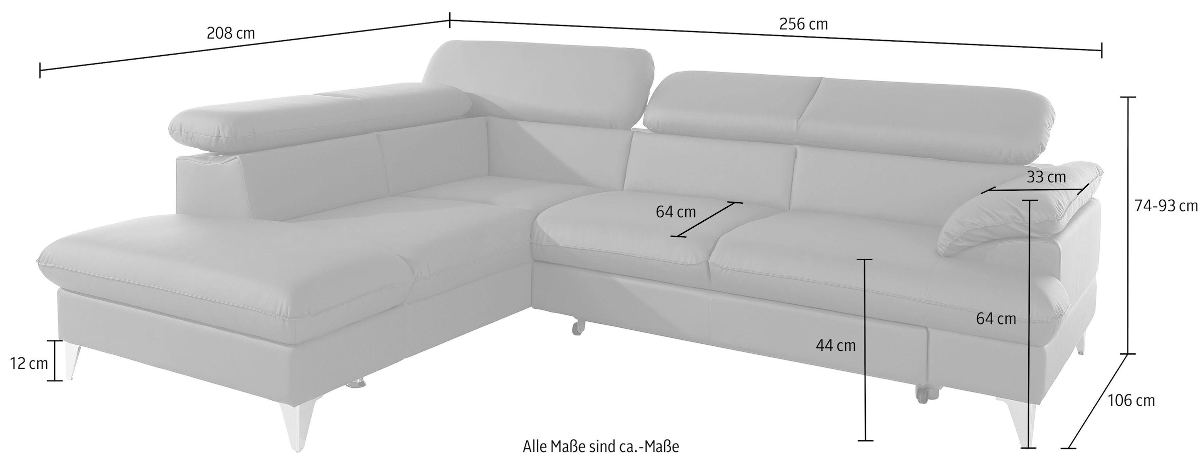 COTTA Polstergarnitur »Caluso L-Form«, Set bestehend aus: Ecksofa mit Kopfteilverstellung & Hocker