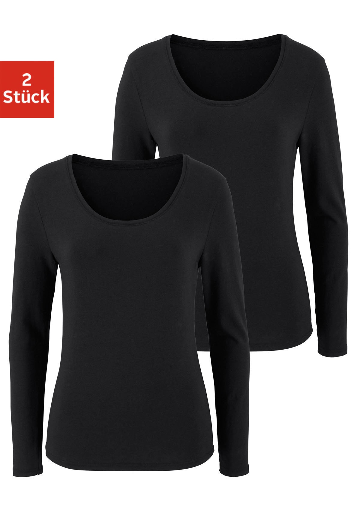 Vivance Langarmshirt »aus elastischer Baumwoll-Qualität«, (2er-Pack)