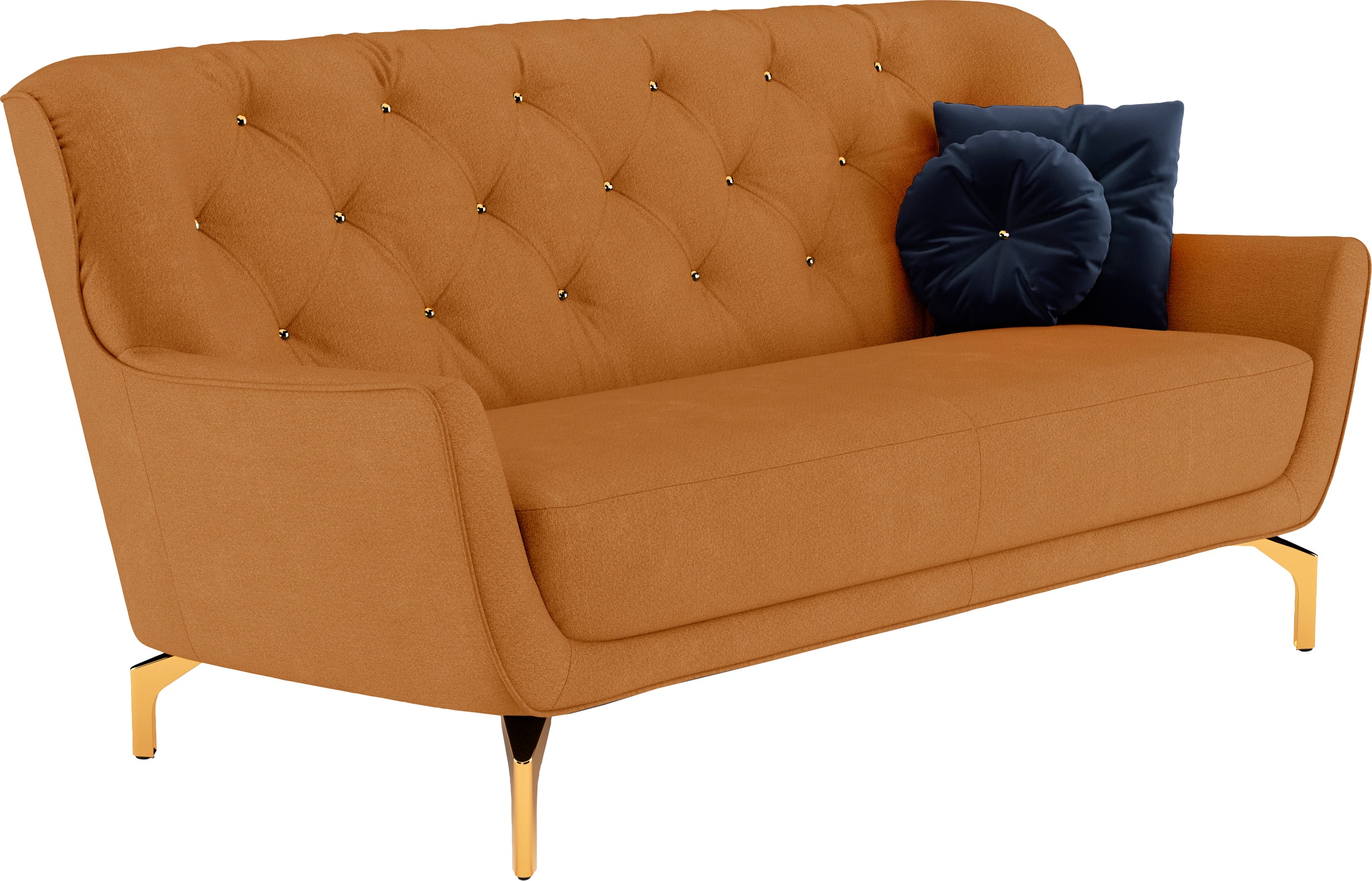 sit&more Polstergarnitur »Orient 3«, (2 tlg.), inkl. 4 Zierkissen mit Strass-Stein, goldfarbene Metallfüße