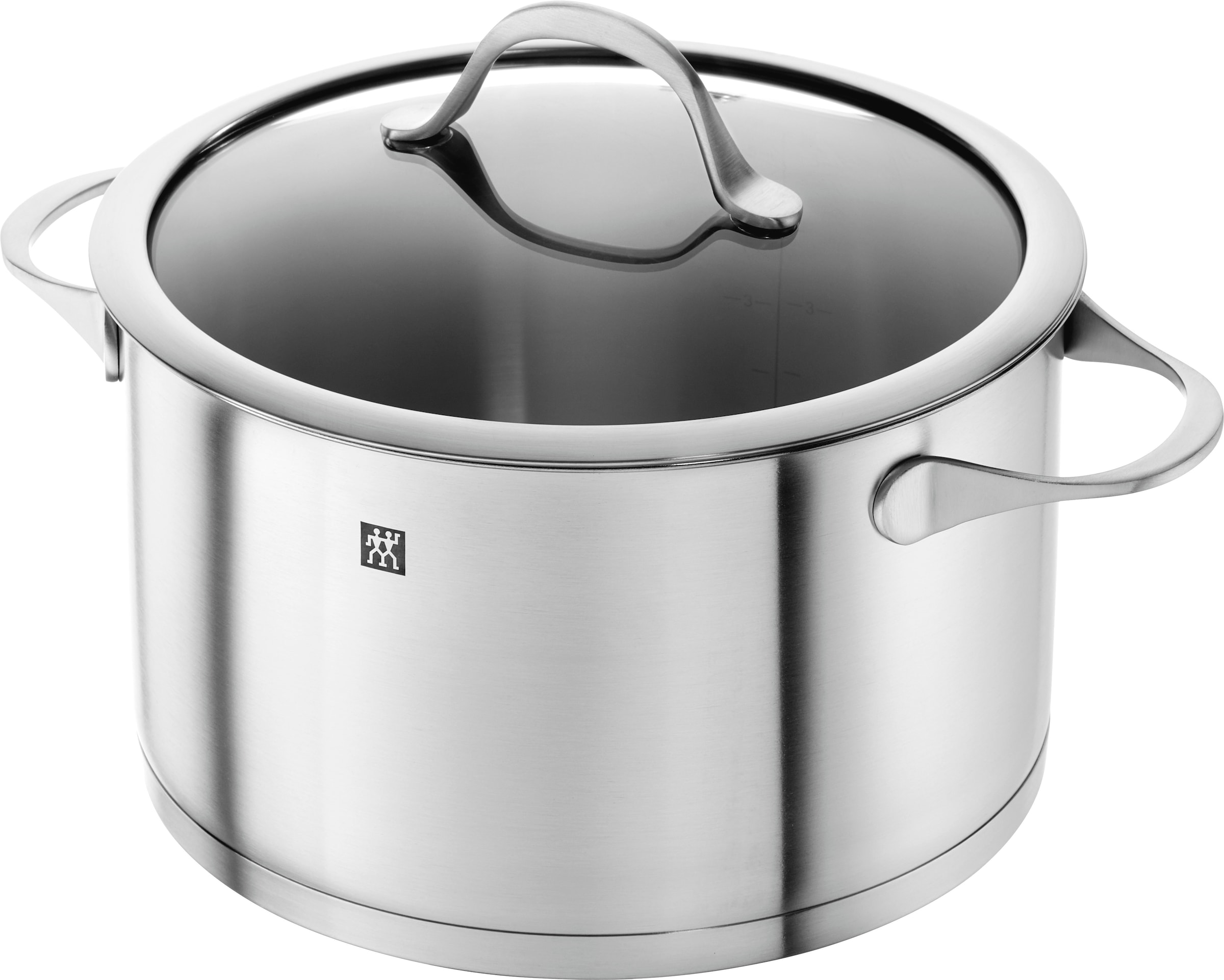 Zwilling Topf-Set »Essence«, Edelstahl 18/10, (Set, 9 tlg., je 1 Kochtopf Ø 16/20/24 cm, 1 Bratentopf Ø 20 cm, 1 Stieltopf Ø 16 cm), Sandwichboden sehr gute Wärmeverteilung Füllskala Edelstahlgussgriffe