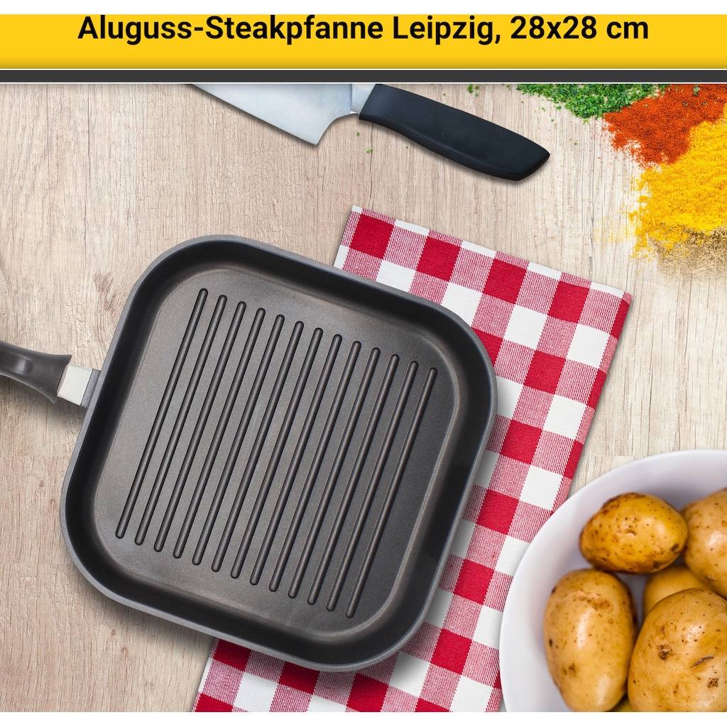 Krüger Steakpfanne »Aluguss Grill-/ Steakpfanne LEIPZIG, 28 x 28 cm«, Aluminiumguss, (1 tlg.), hochwertige Antihaft-Versiegelung