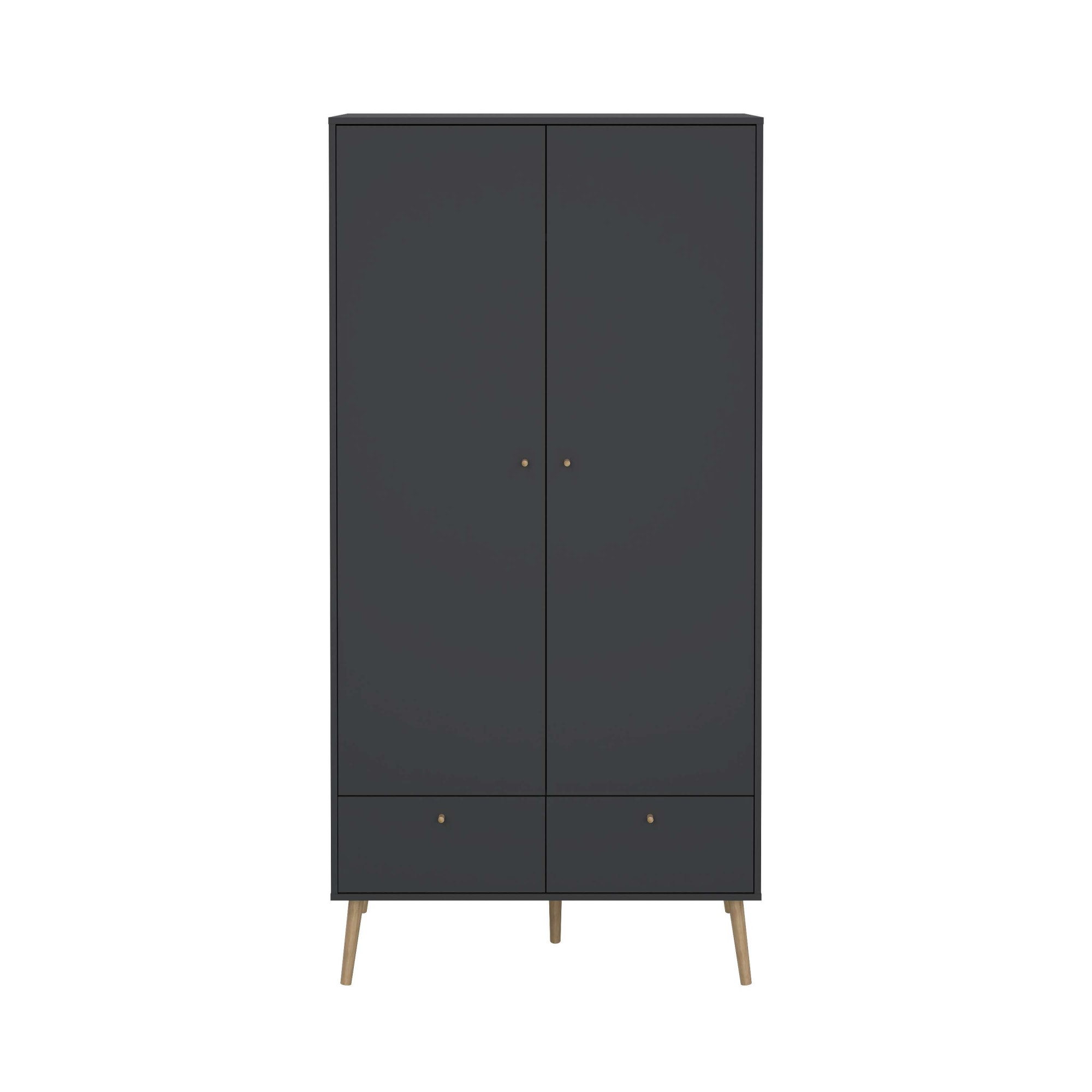 andas Kleiderschrank »Bodo, Drehtürenschrank, Aufbewahrung Kasten Schrank Stauraum«, 2 Türen, 2 Schubladen, Beine und Griffe Massivholz, Breite 99 cm